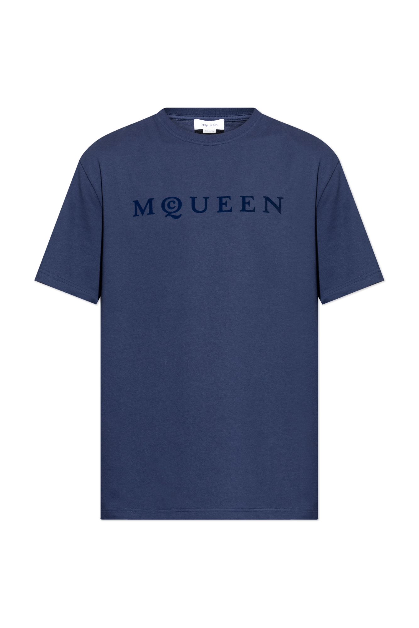 Alexander McQueen T-shirt Z Logo O Aksamitnym Wykończeniu, Mężczyźni, Granatowy