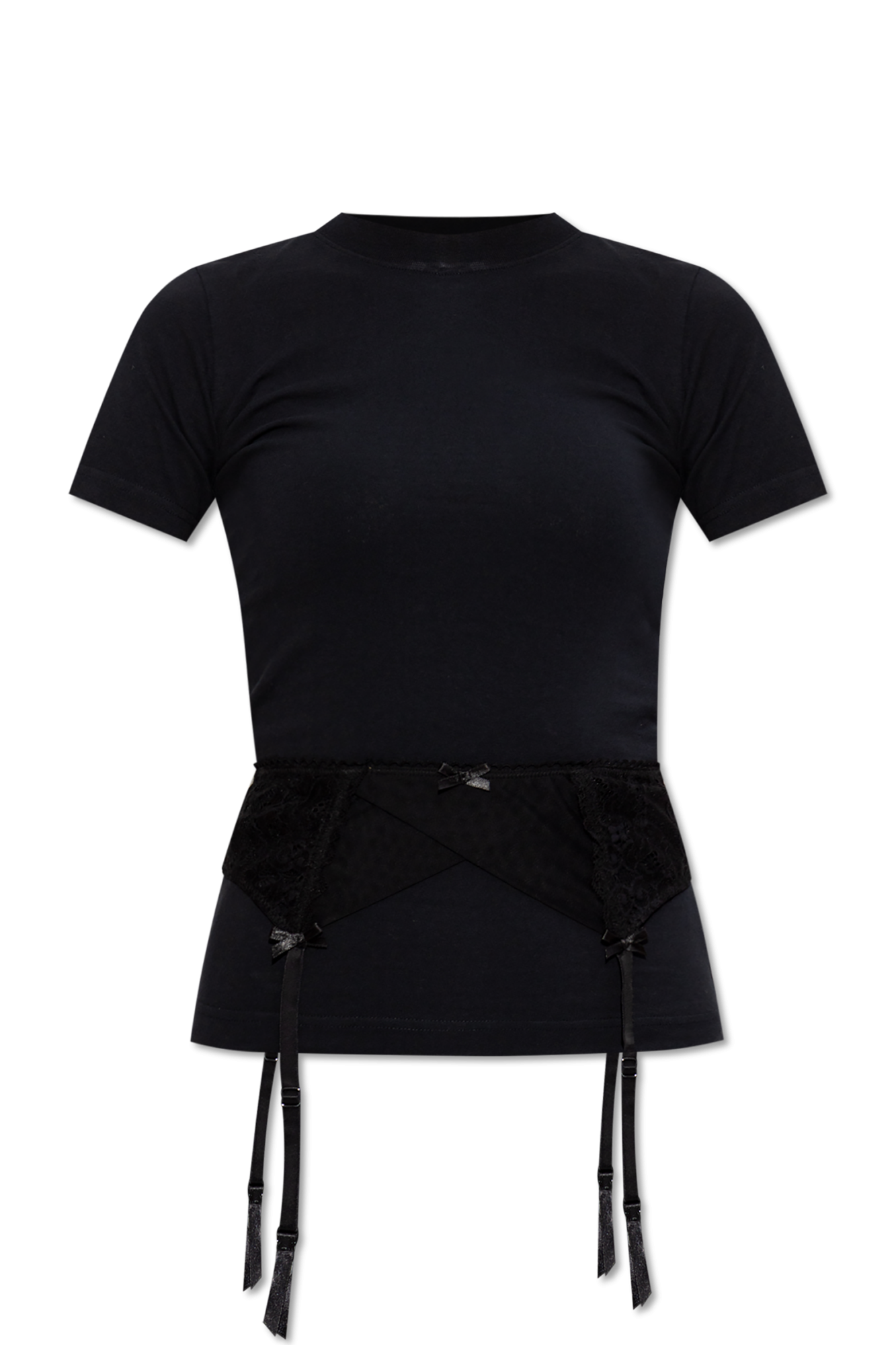Balenciaga T-shirt Z Koronkową Wstawką, Kobiety, Czarny