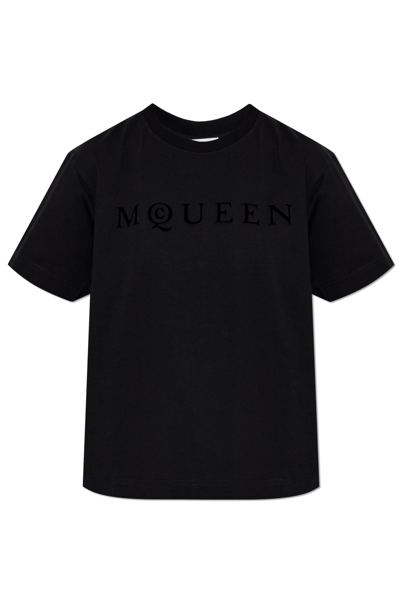 Alexander McQueen T-shirt Z Logo O Aksamitnym Wykończeniu, Kobiety, Czarny