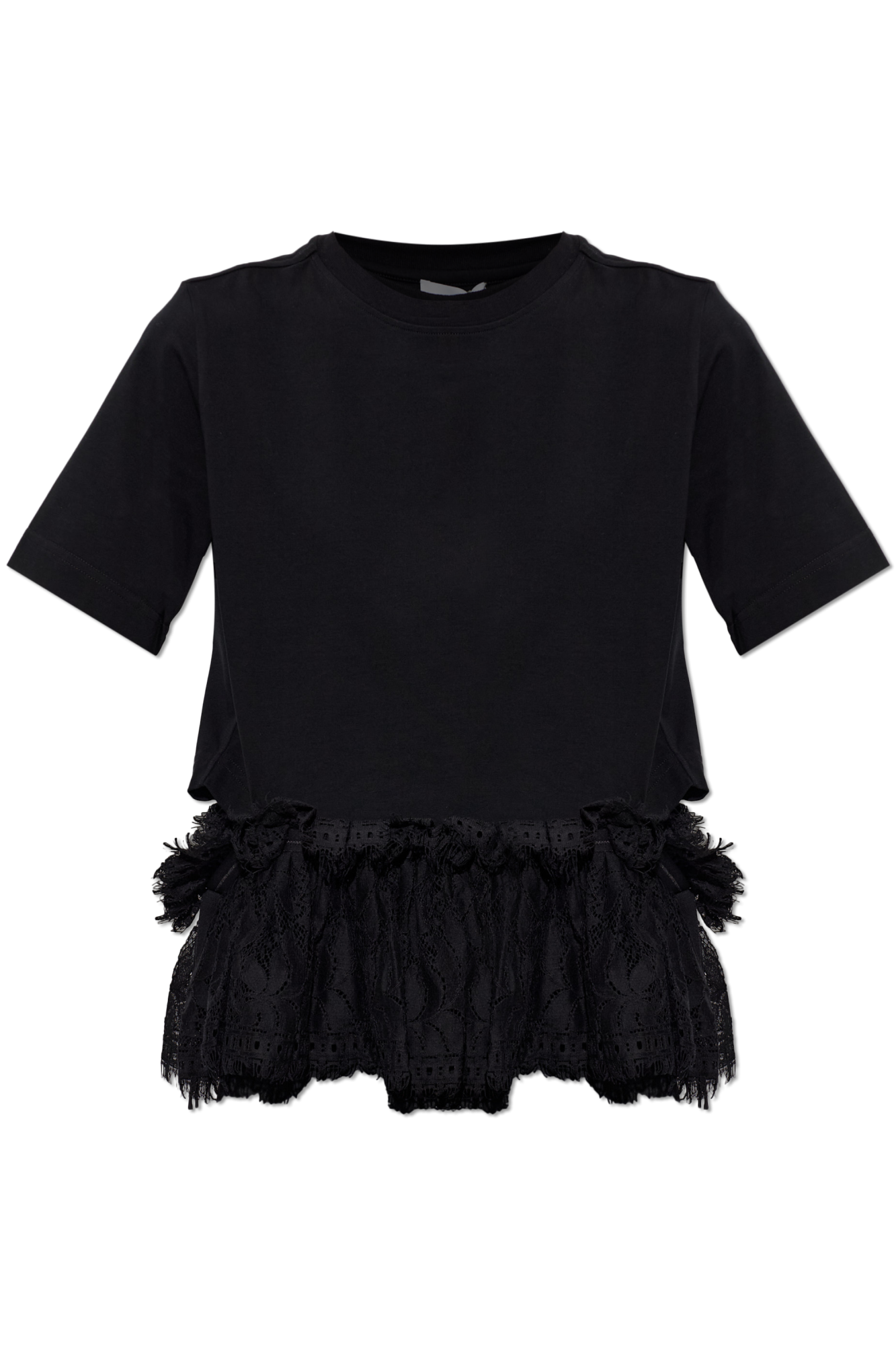 Alexander McQueen T-shirt Z Koronkowym Wykończeniem, Kobiety, Czarny