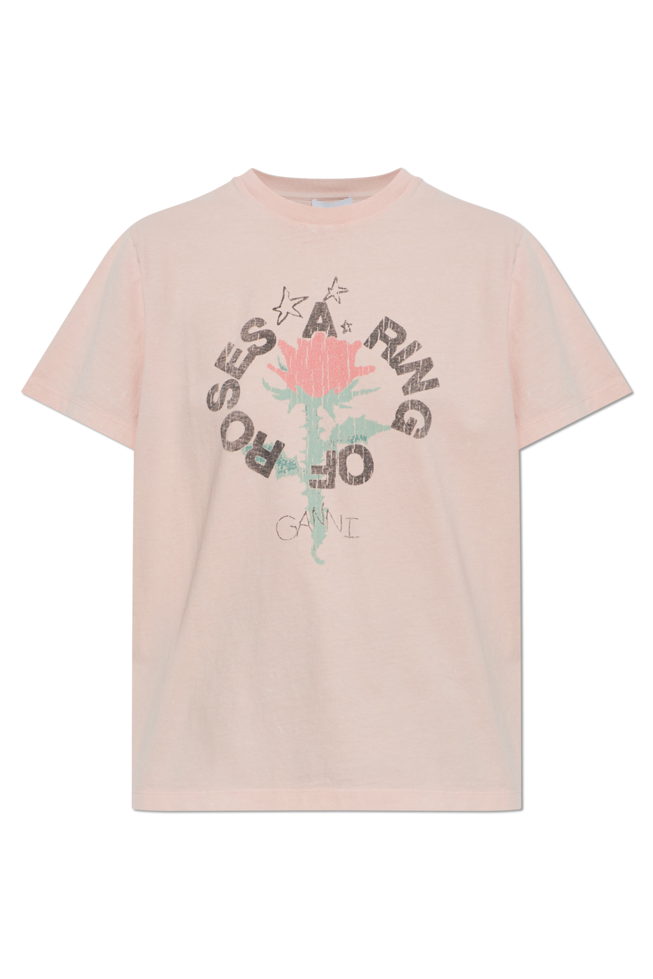 Ganni T-shirt Z Nadrukiem, Kobiety, Różowy