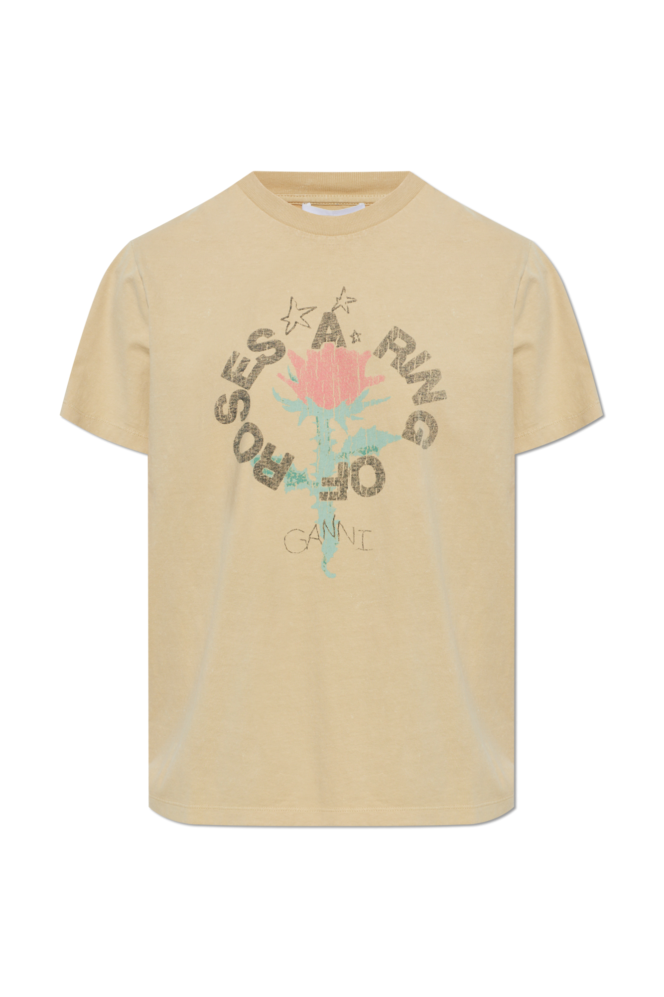 Ganni T-shirt Z Nadrukiem, Kobiety, Beżowy