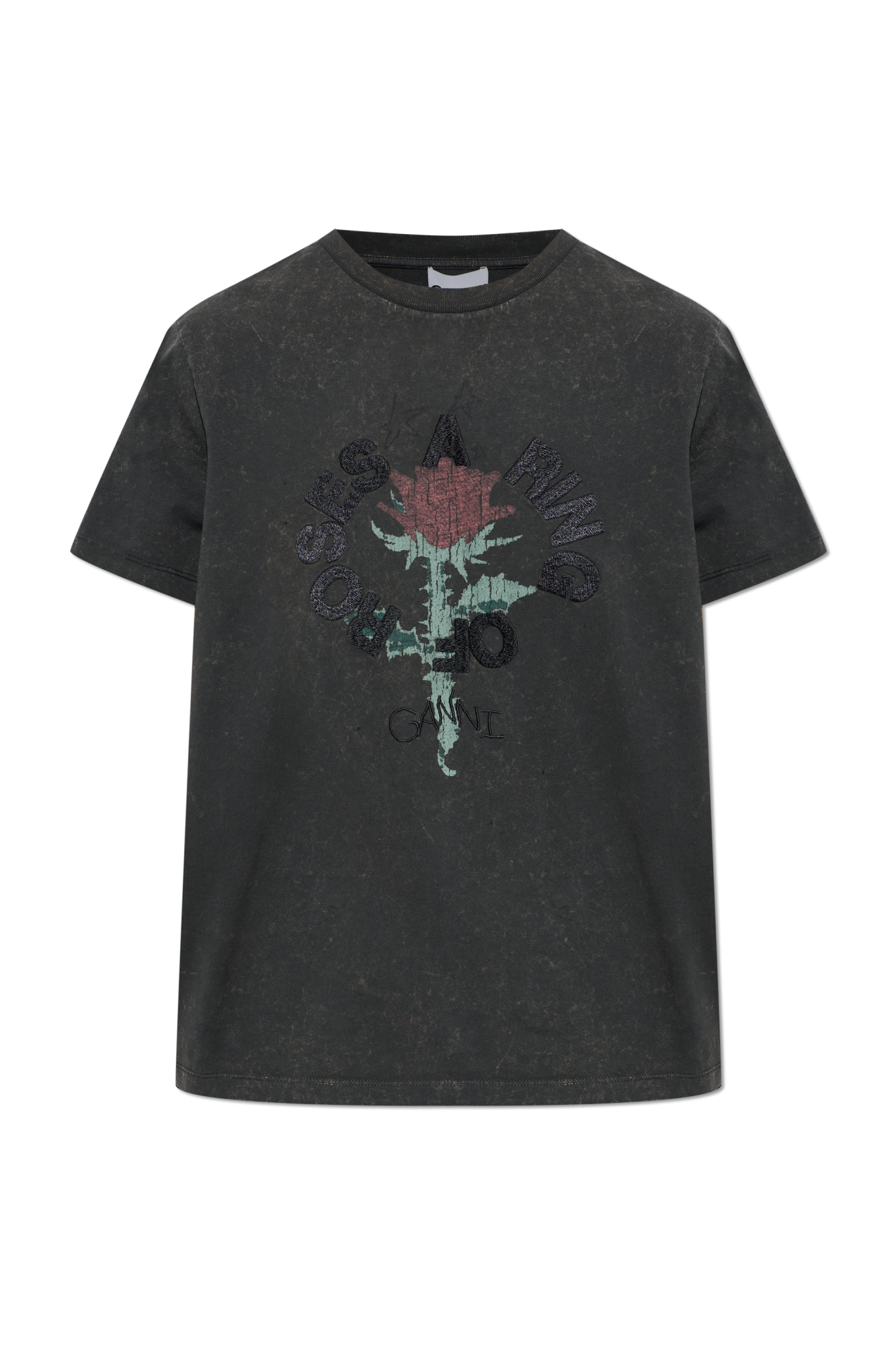 Ganni T-shirt Z Nadrukiem, Kobiety, Szary