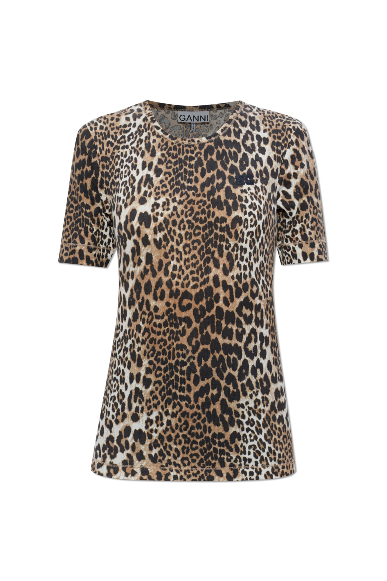 Ganni T-shirt Z Naszywką, Kobiety, Beżowy