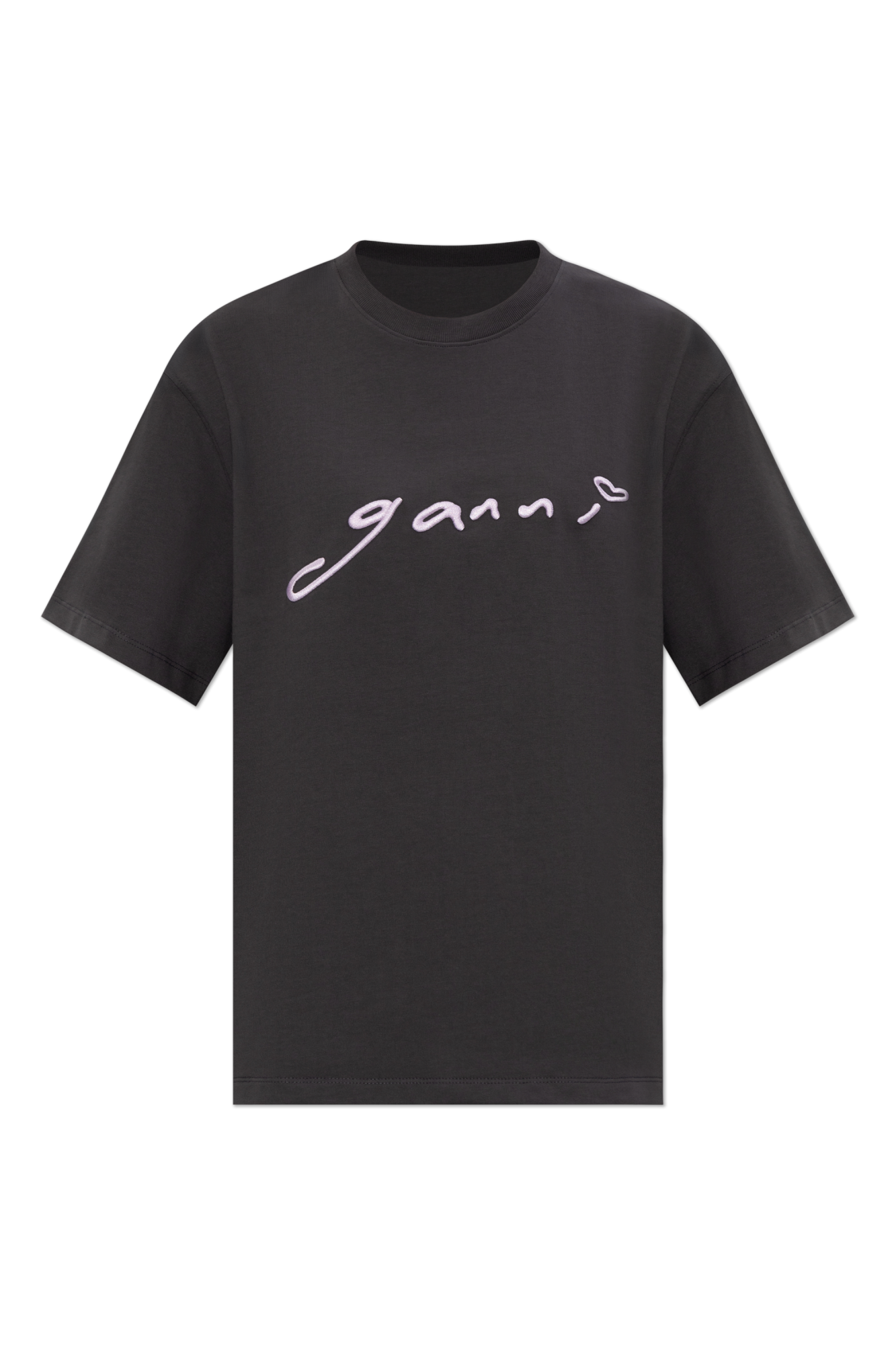 Ganni T-shirt Z Wyszytym Logo, Kobiety, Czarny