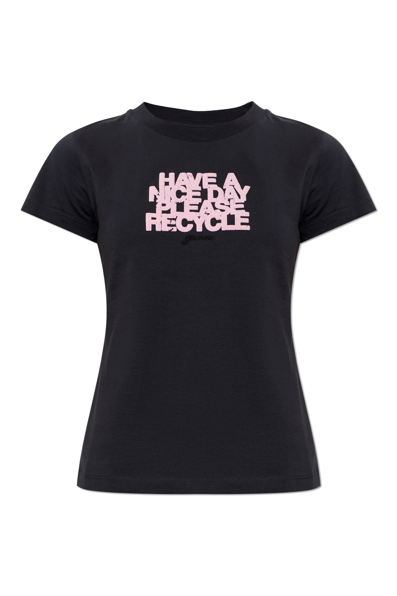 Ganni T-shirt Z Nadrukiem, Kobiety, Czarny