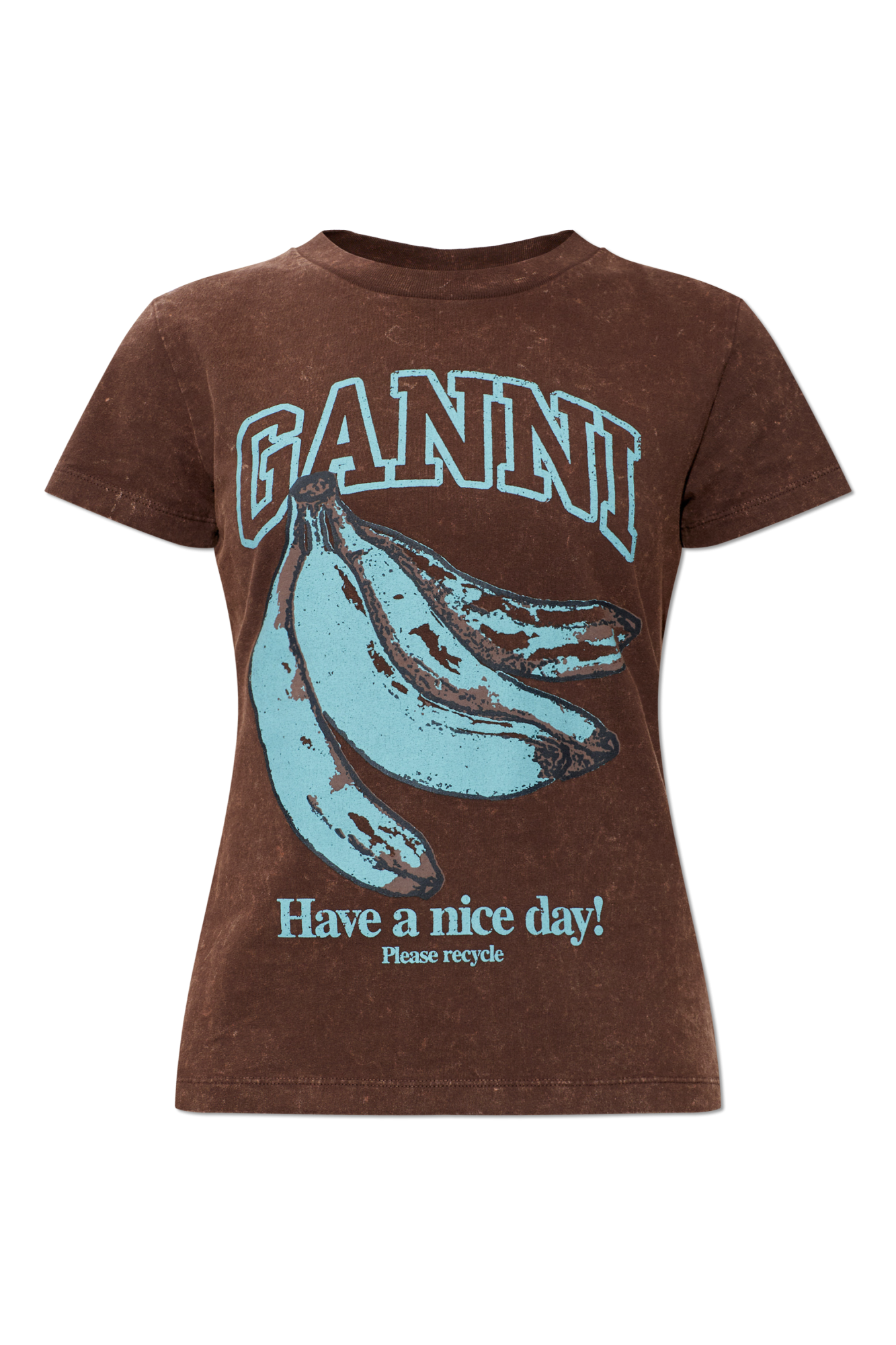 Ganni T-shirt Z Nadrukiem, Kobiety, Brązowy