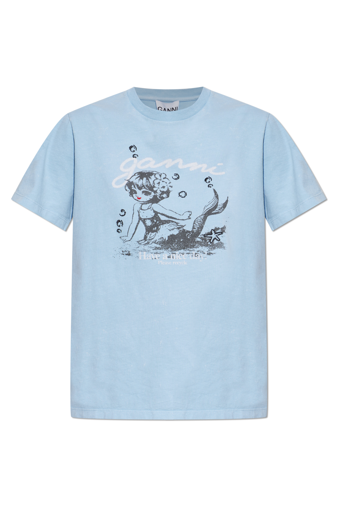 Ganni T-shirt Z Nadrukiem, Kobiety, Niebieski