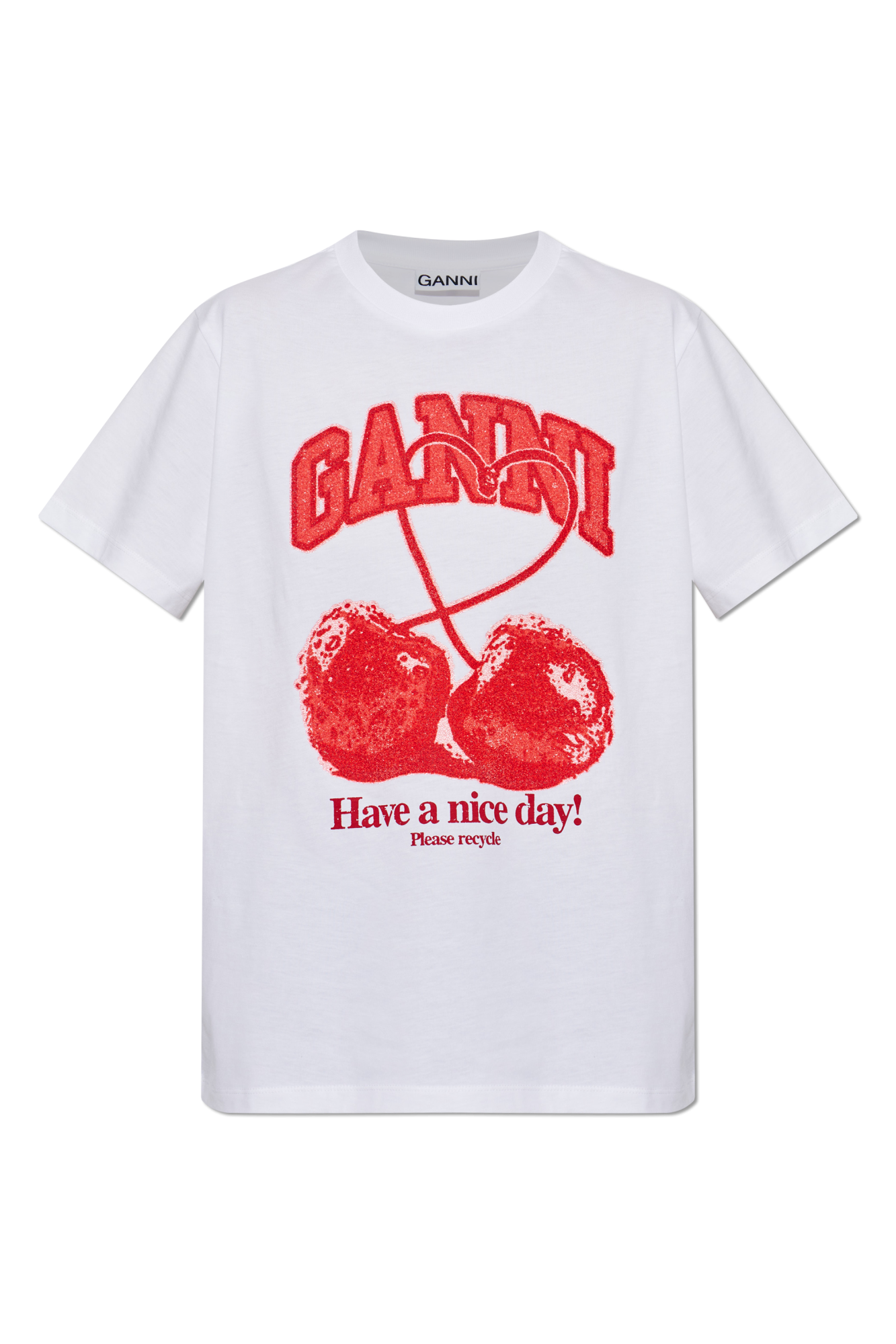 Ganni T-shirt Z Nadrukiem, Kobiety, Biały