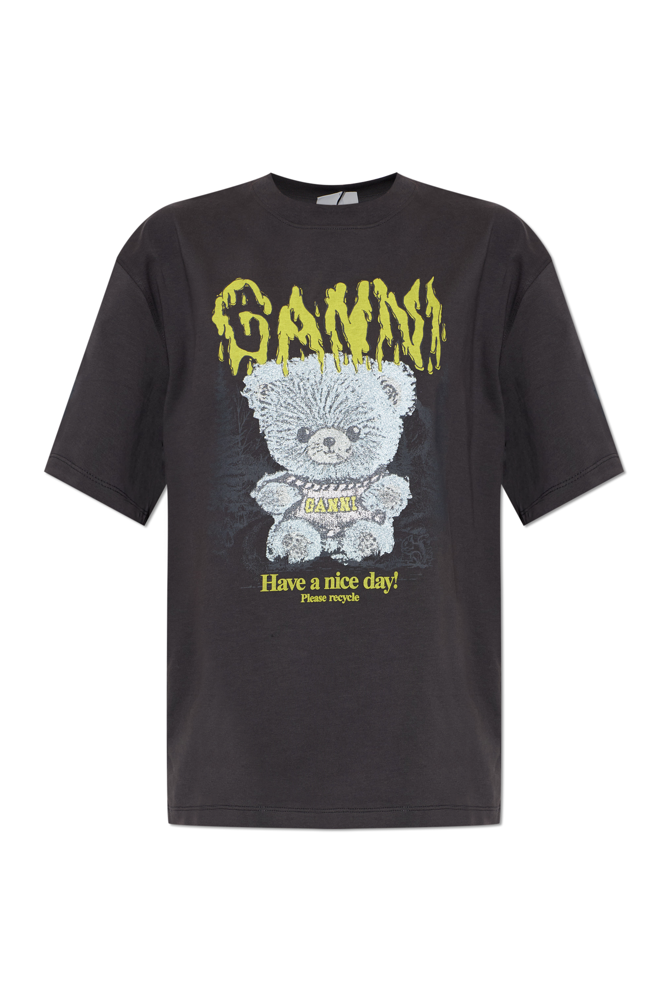 Ganni T-shirt Z Kolorowym Nadrukiem, Kobiety, Szary
