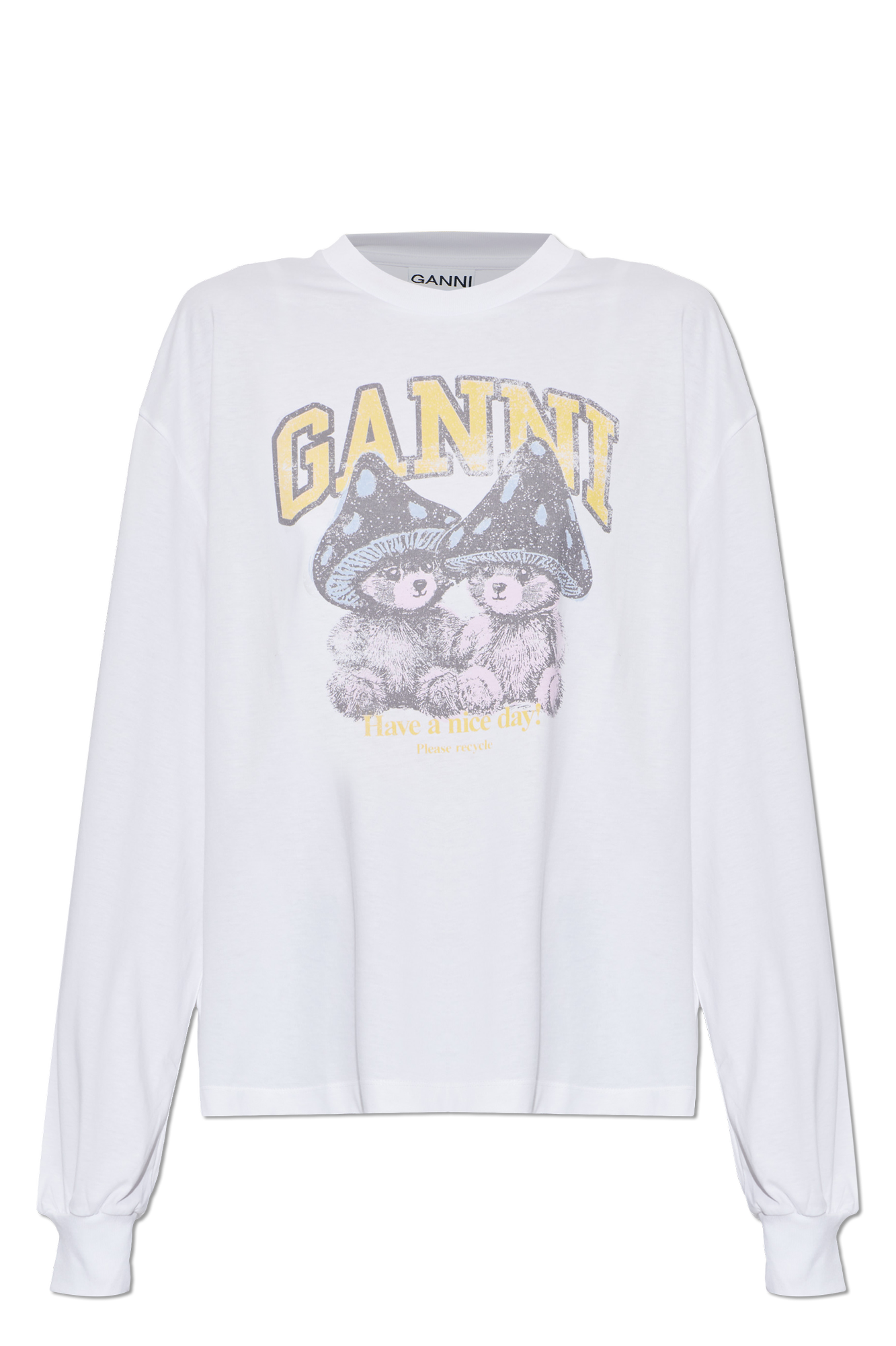 Ganni T-shirt Z Kolorowym Nadrukiem, Kobiety, Biały