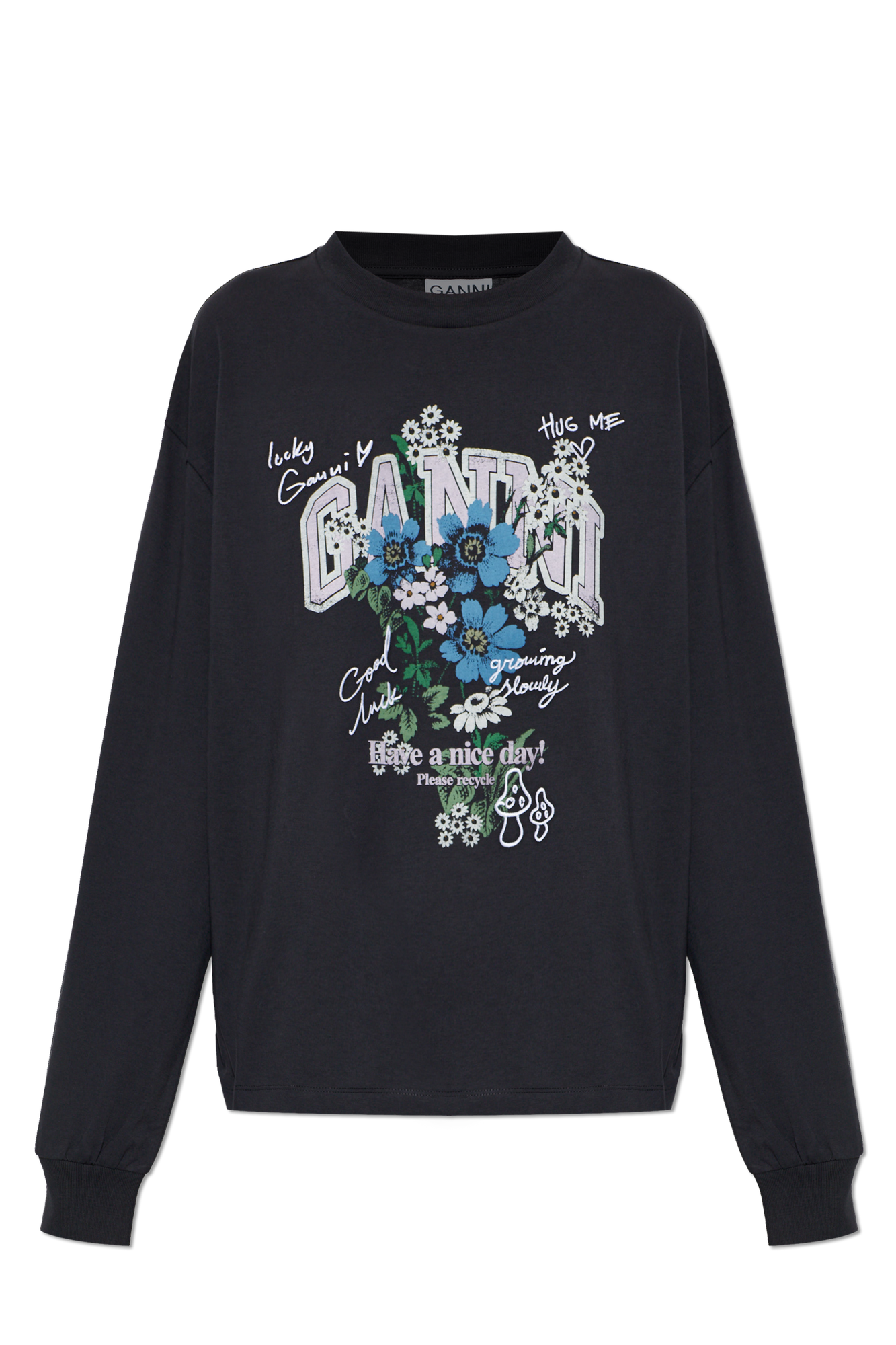 Ganni T-shirt Z Kolorowym Nadrukiem, Kobiety, Czarny
