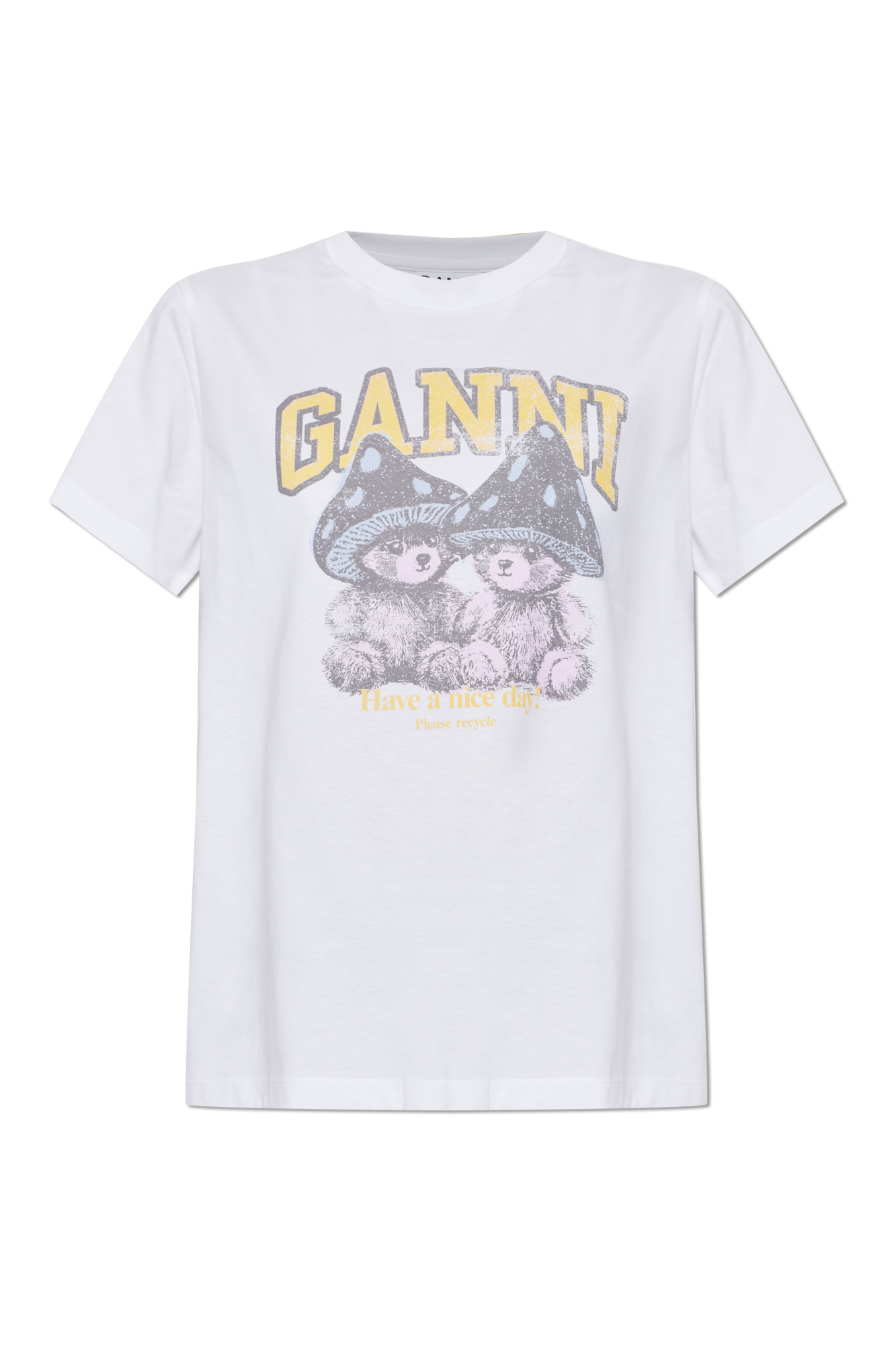 Ganni T-shirt Z Kolorowym Nadrukiem, Kobiety, Biały