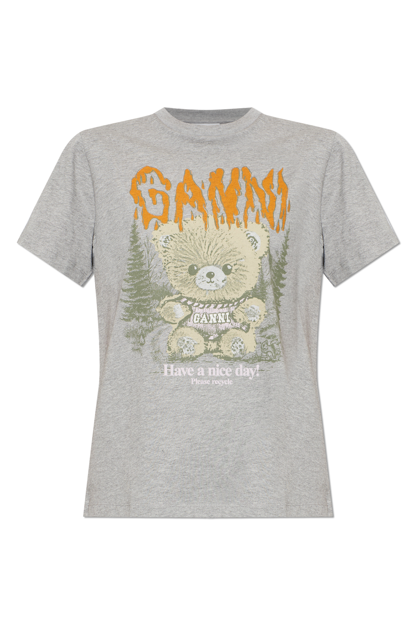 Ganni T-shirt Z Kolorowym Nadrukiem, Kobiety, Szary
