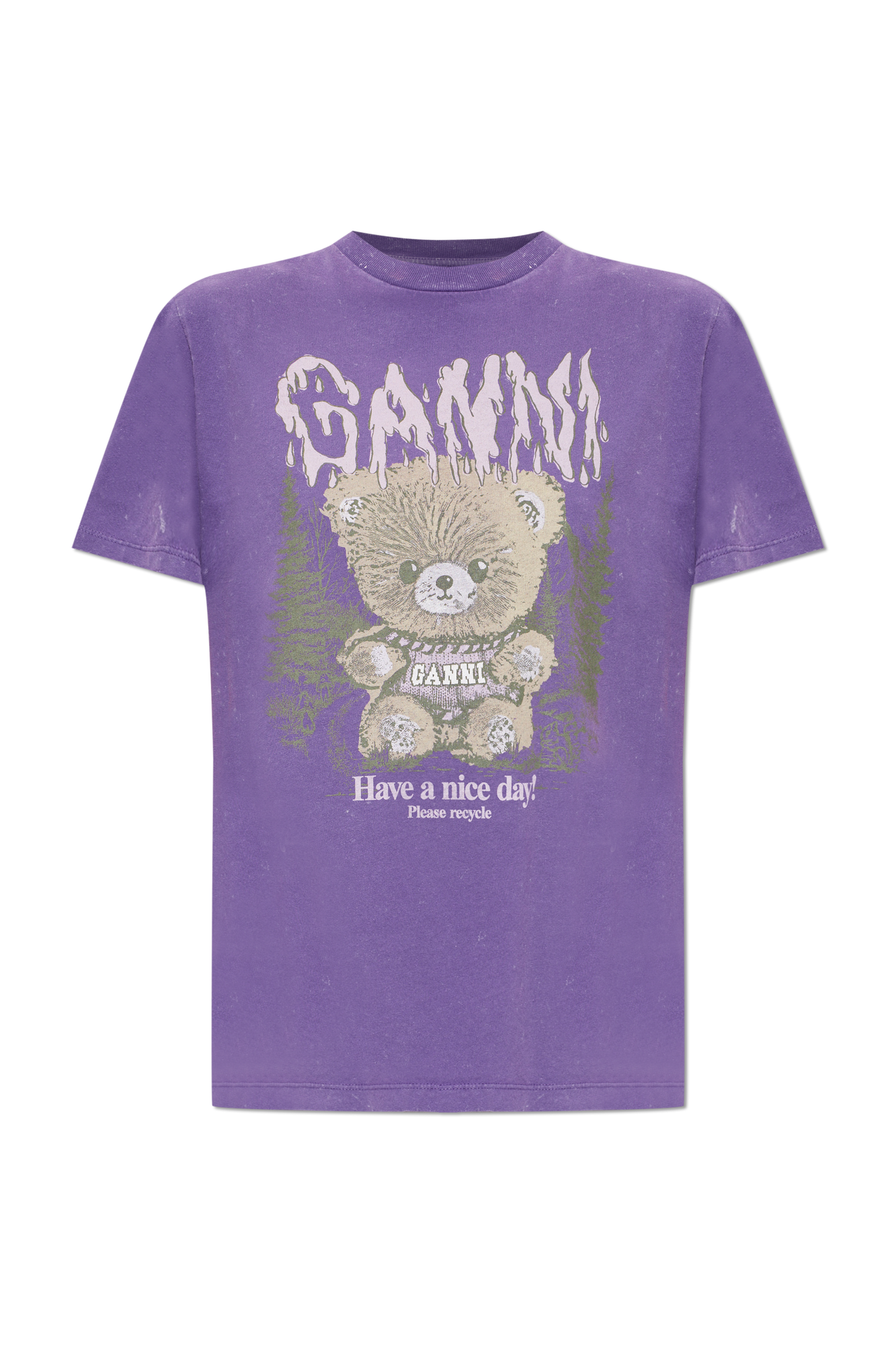 Ganni T-shirt Z Kolorowym Nadrukiem, Kobiety, Fioletowy
