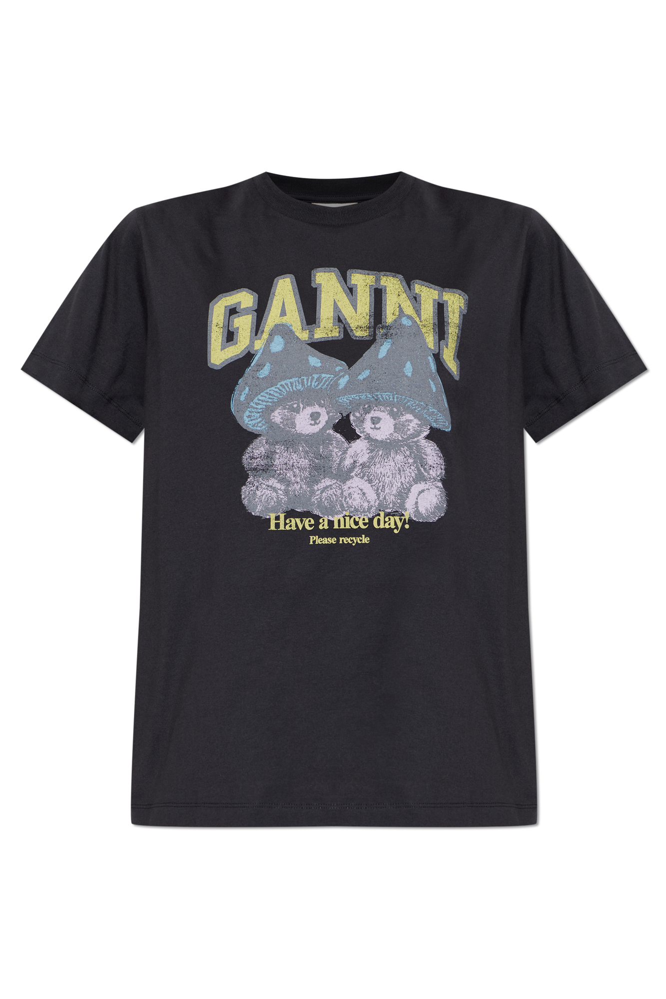 Ganni T-shirt Z Kolorowym Nadrukiem, Kobiety, Czarny