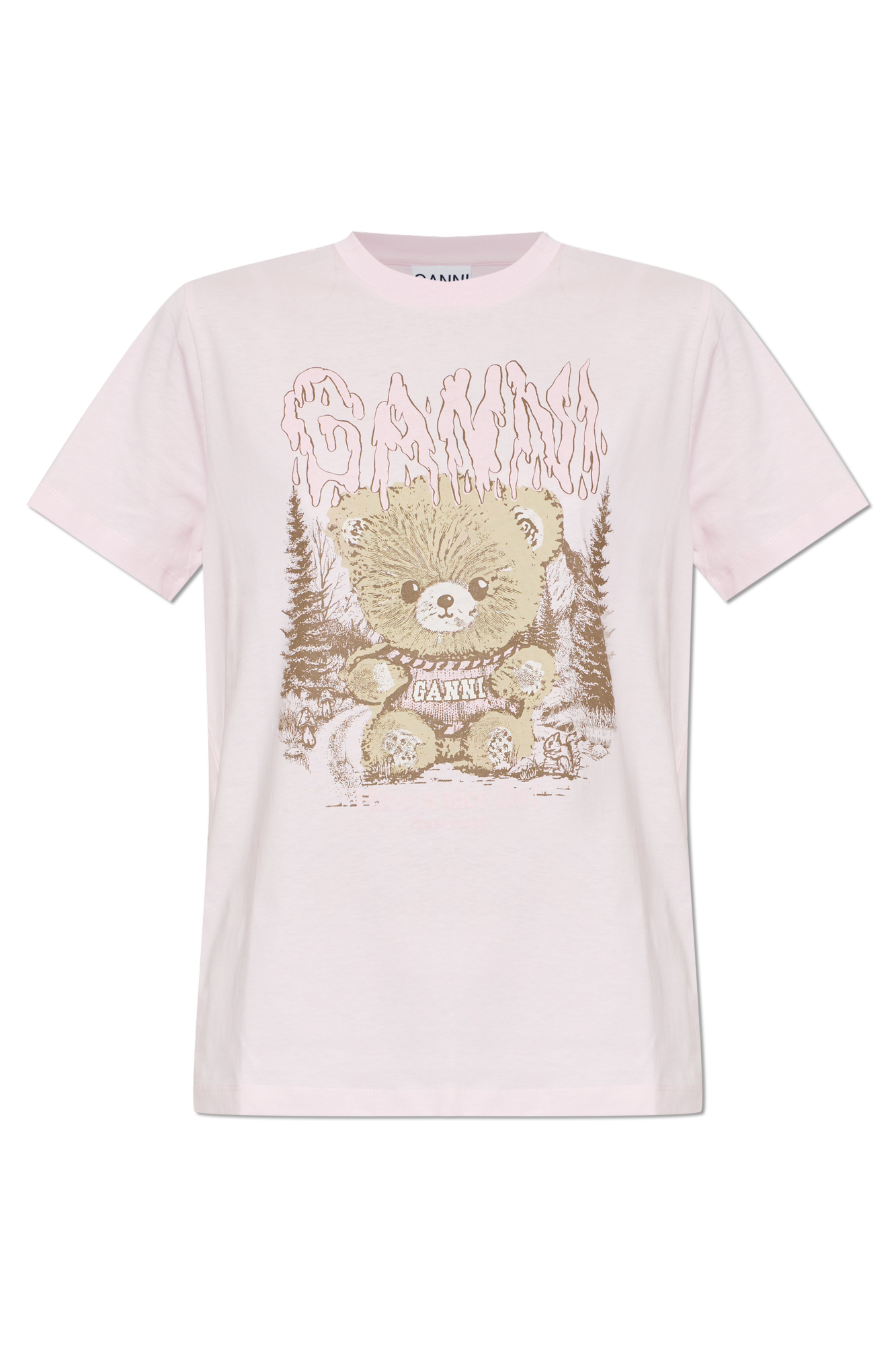 Ganni T-shirt Z Kolorowym Nadrukiem, Kobiety, Różowy