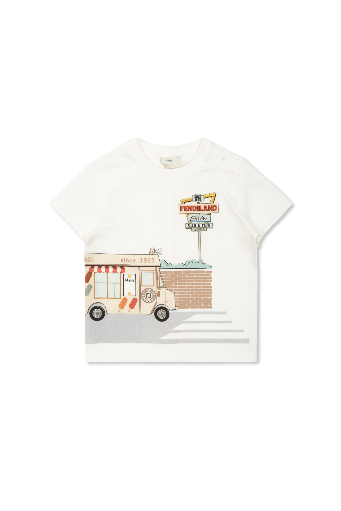 Fendi Kids Bawełniany T-shirt Z Nadrukiem, Unisex, Biały