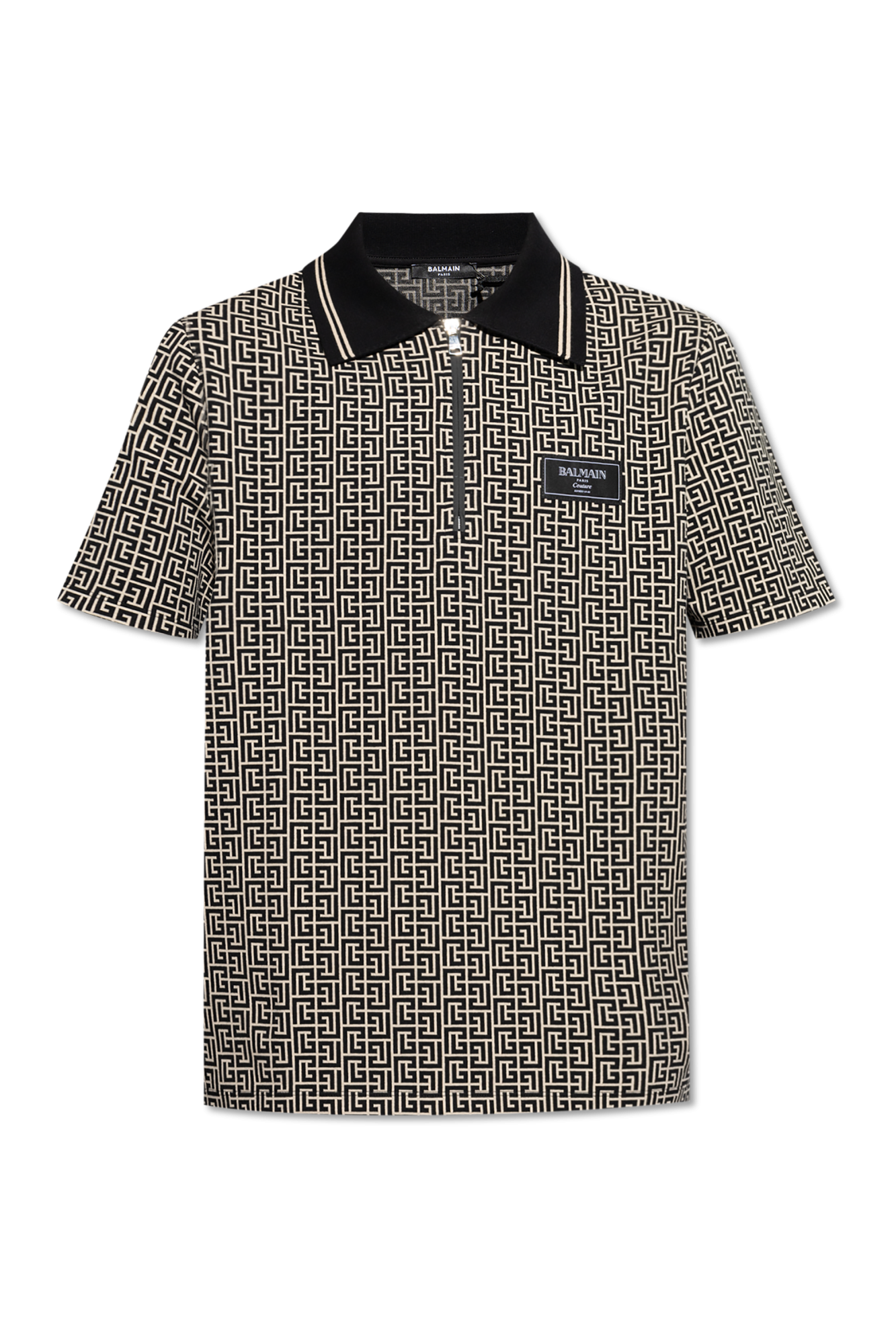 Balmain Polo Z Monogramem, Mężczyźni, Beżowy