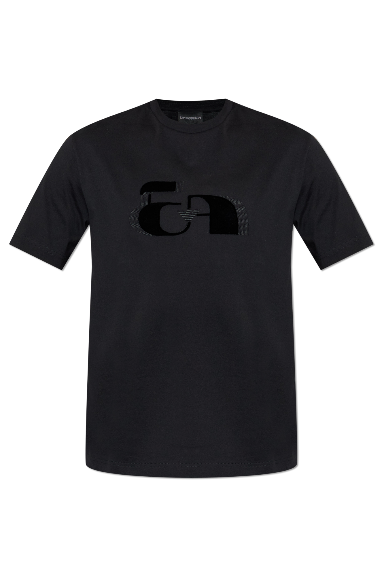 Emporio Armani T-shirt Z Logo O Aksamitnym Wykończeniu, Mężczyźni, Czarny