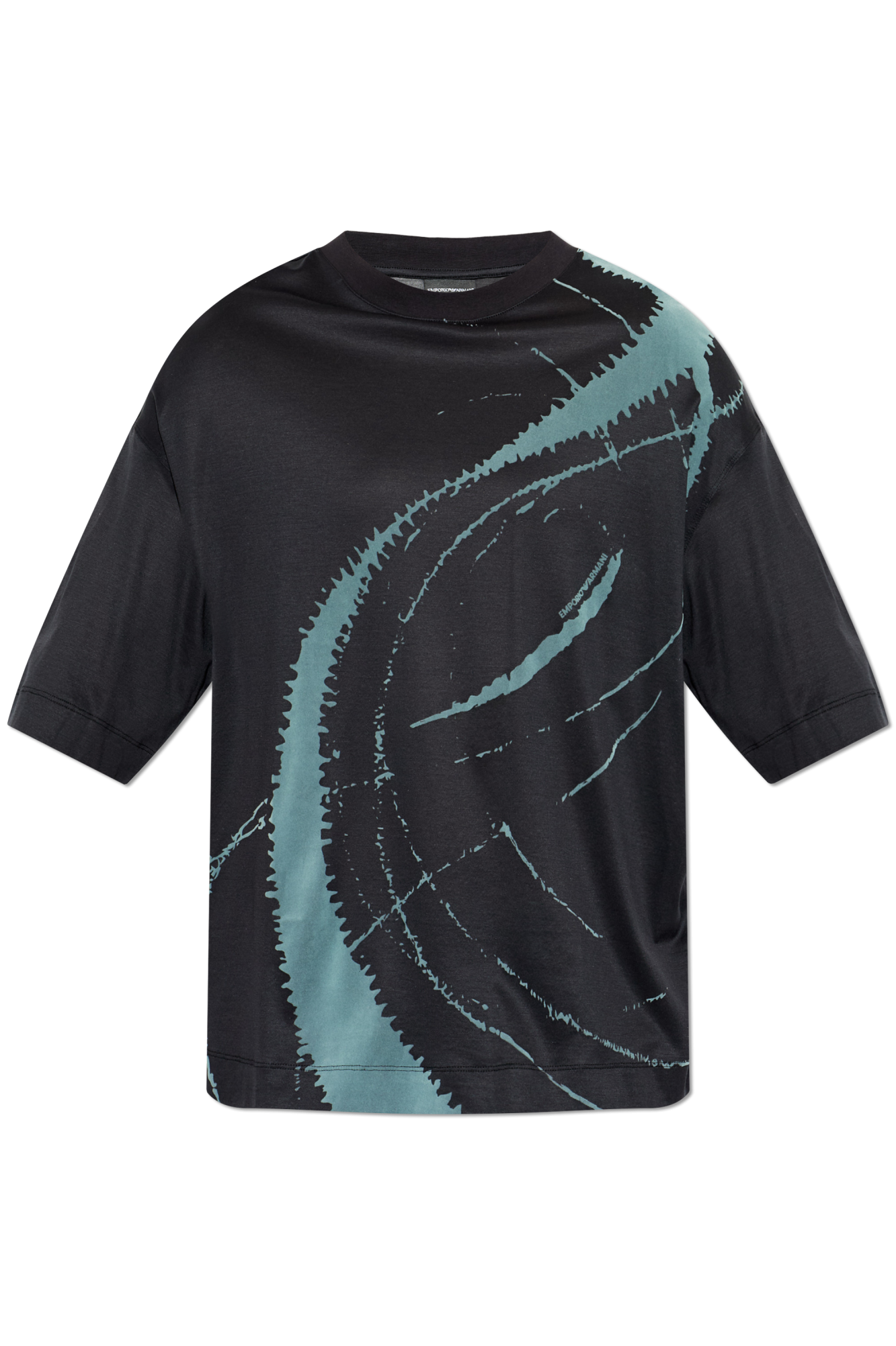 Emporio Armani T-shirt Z Nadrukiem O Aksamitnym Wykończeniu, Mężczyźni, Czarny