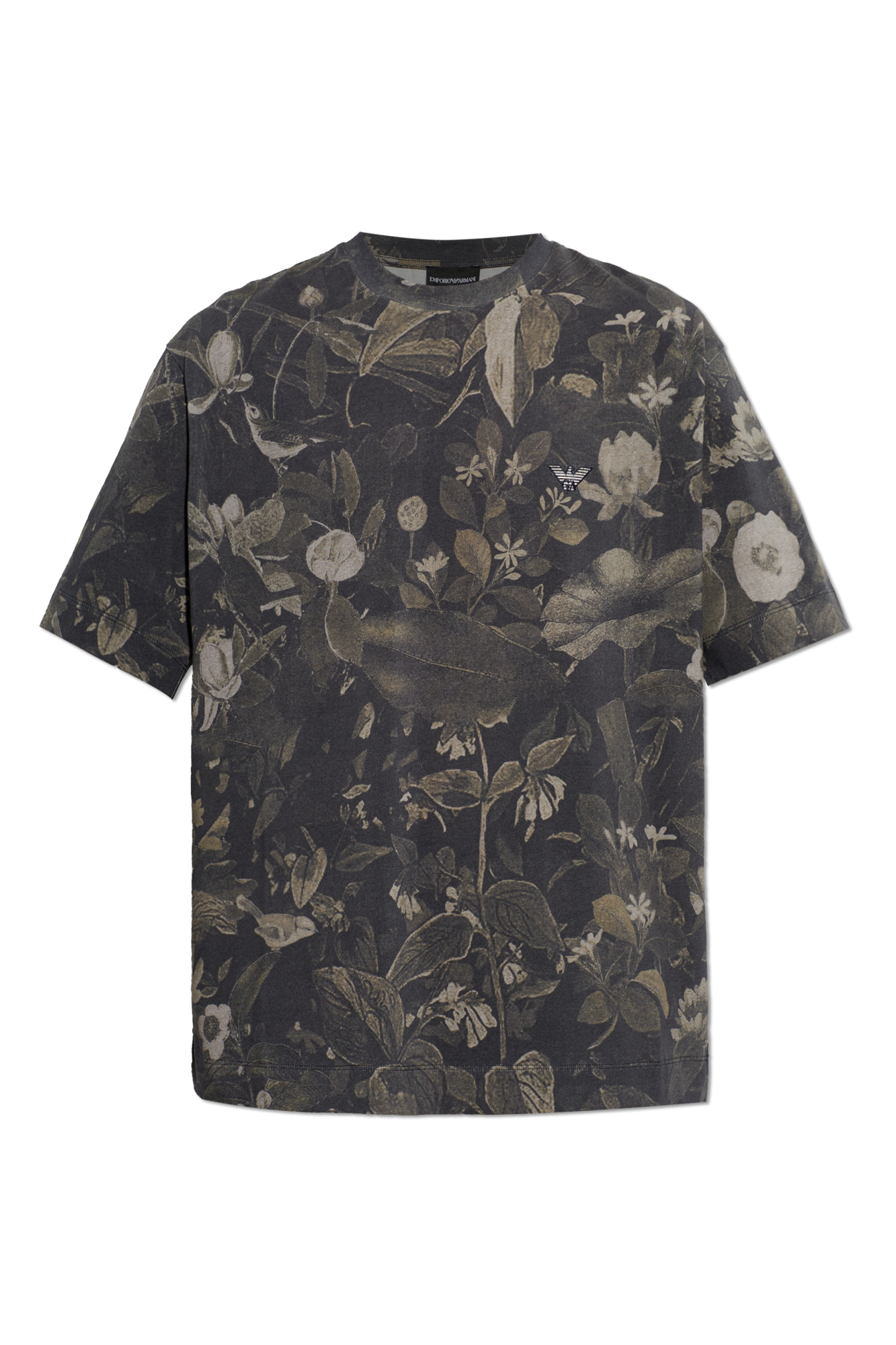 Emporio Armani T-shirt Z Motywem Kwiatowym, Mężczyźni, Szary