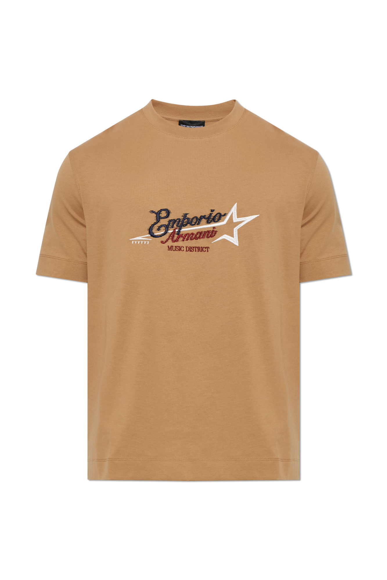 Emporio Armani T-shirt Z Wyszytym Logo, Mężczyźni, Beżowy