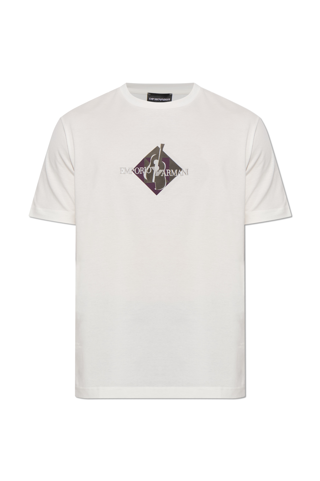 Emporio Armani T-shirt Z Wyszytym Logo, Mężczyźni, Biały
