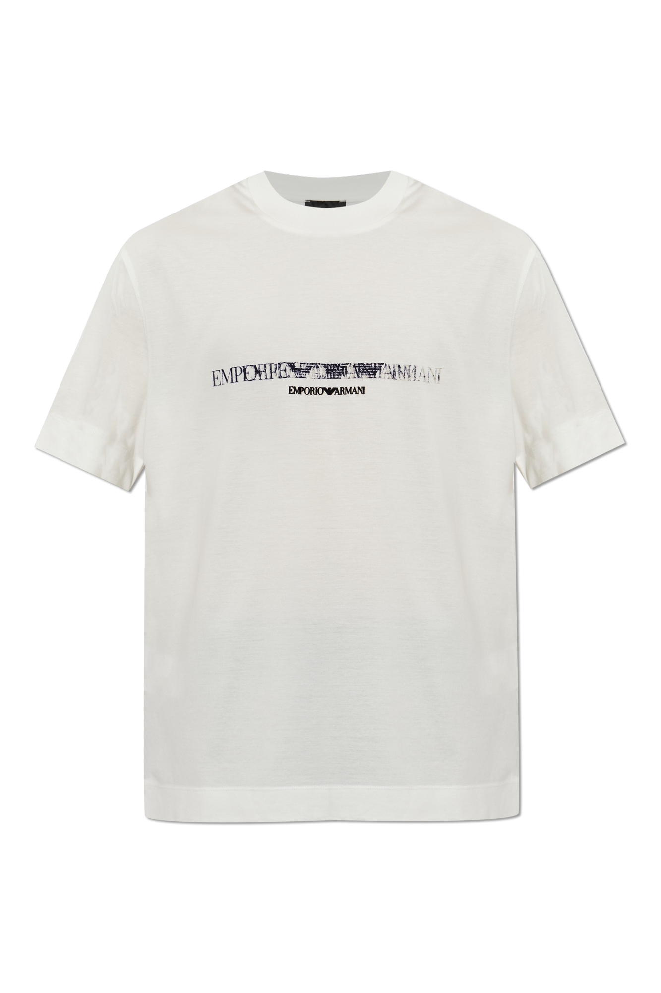 Emporio Armani T-shirt Z Logo O Aksamitnym Wykończeniu, Mężczyźni, Biały