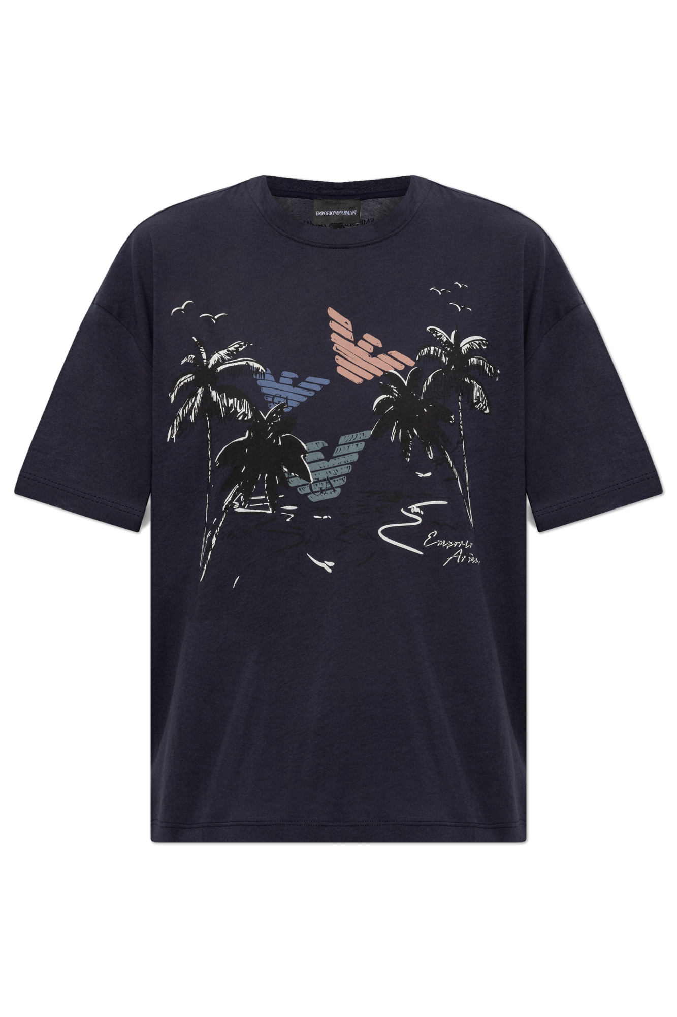 Emporio Armani T-shirt Z Nadrukiem, Kobiety, Granatowy