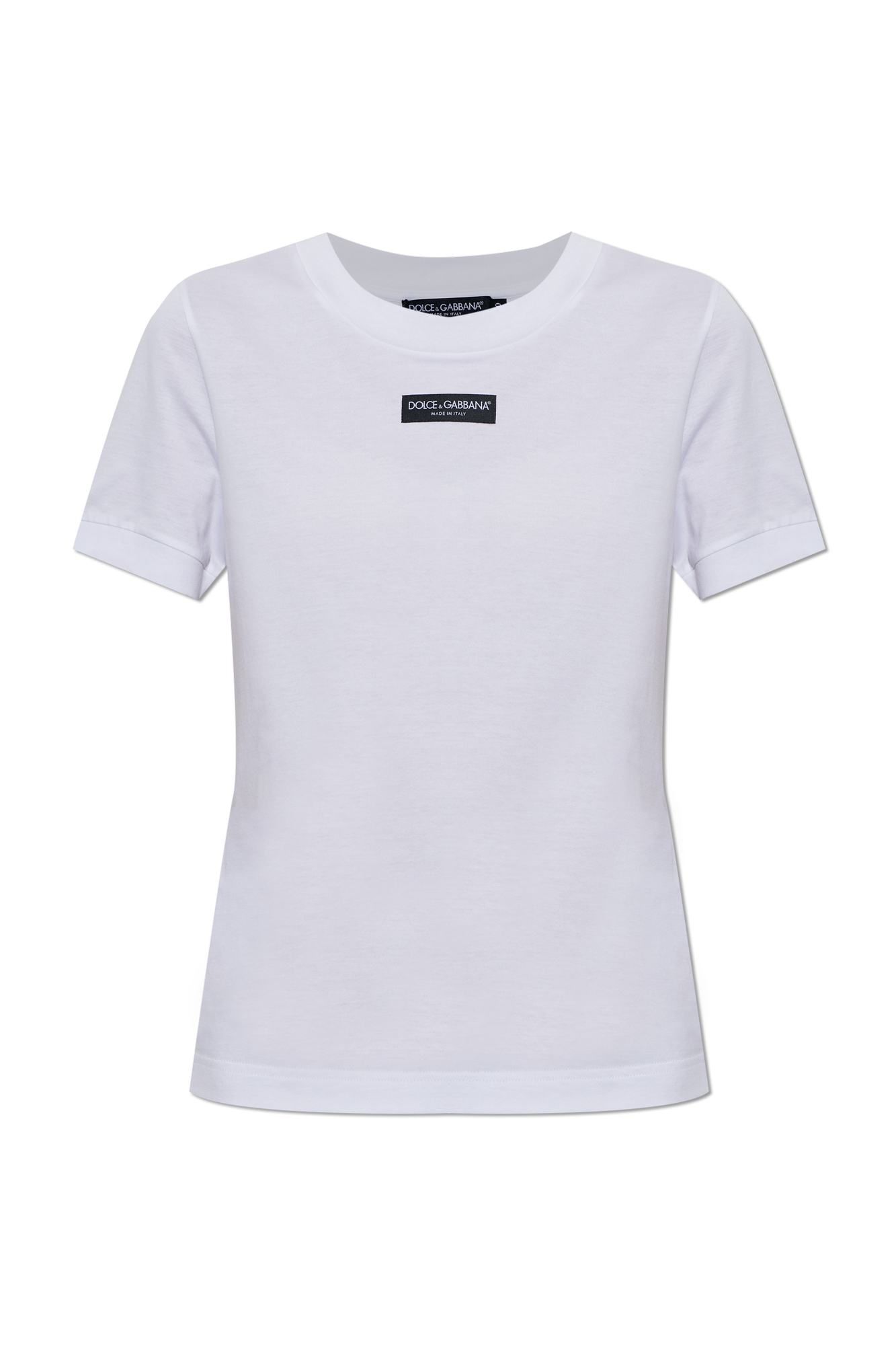Dolce & Gabbana Bawełniany T-shirt Z Naszytym Logo, Kobiety, Biały