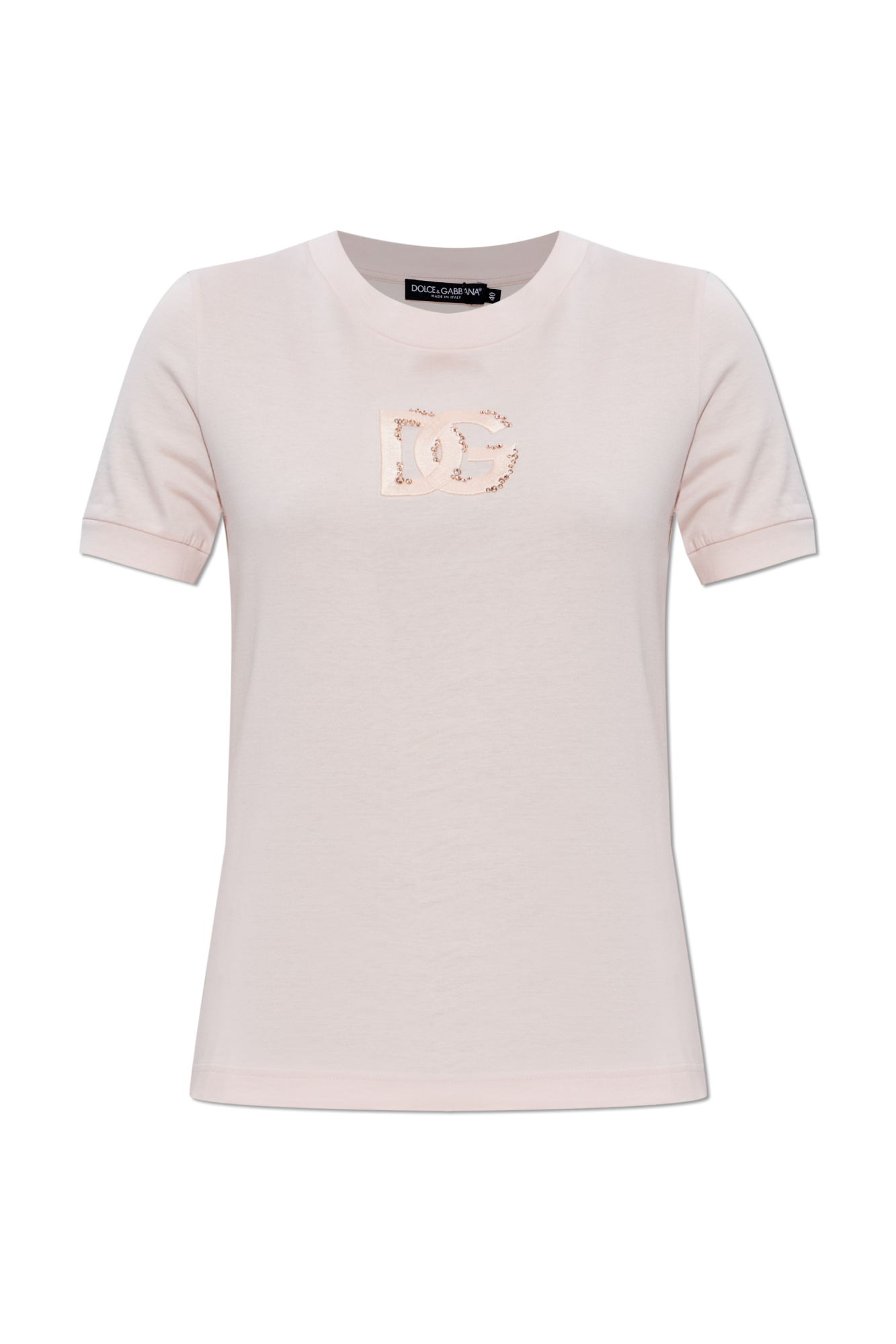 Dolce & Gabbana T-shirt Z Połyskującym Logo, Kobiety, Różowy