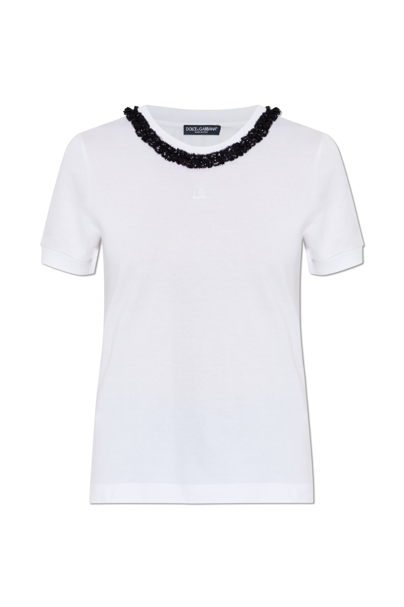 Dolce & Gabbana T-shirt Z Koronkową Wstawką Przy Dekolcie, Kobiety, Biały