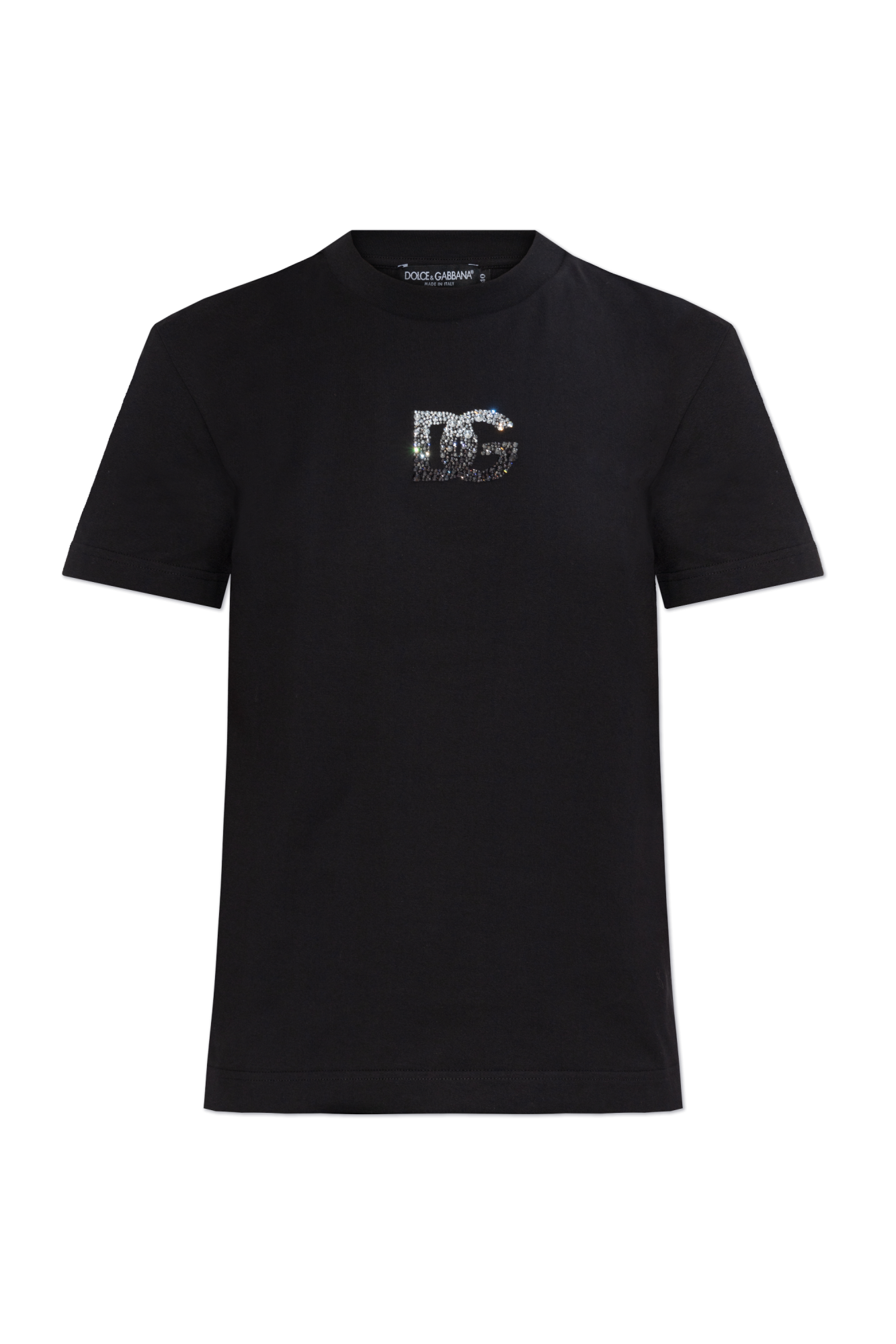 Dolce & Gabbana T-shirt Z Logo Wykończonym Połyskującymi Kryształami, Kobiety, Czarny