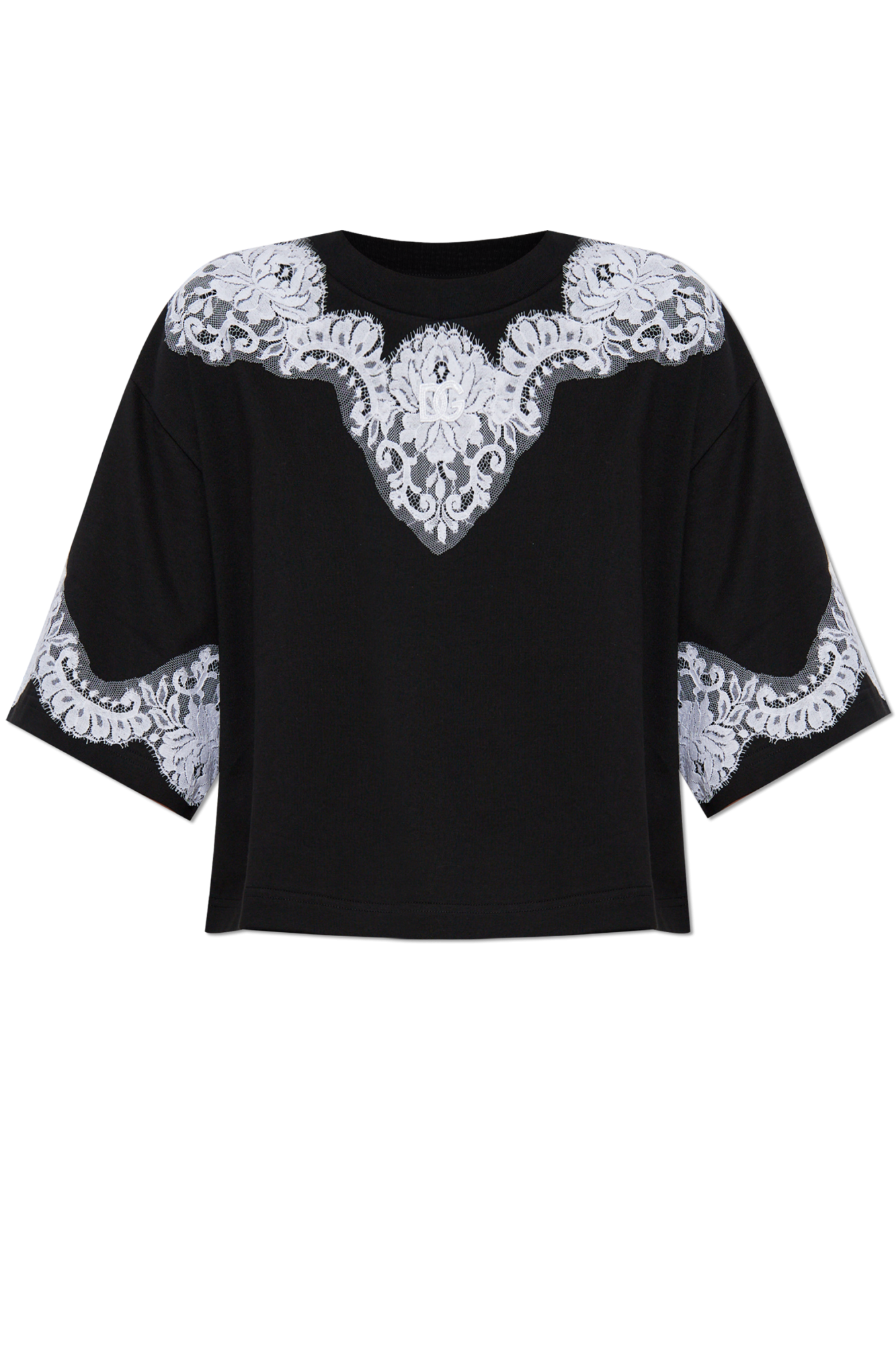 Dolce & Gabbana T-shirt Z Koronkowymi Wstawkami, Kobiety, Czarny