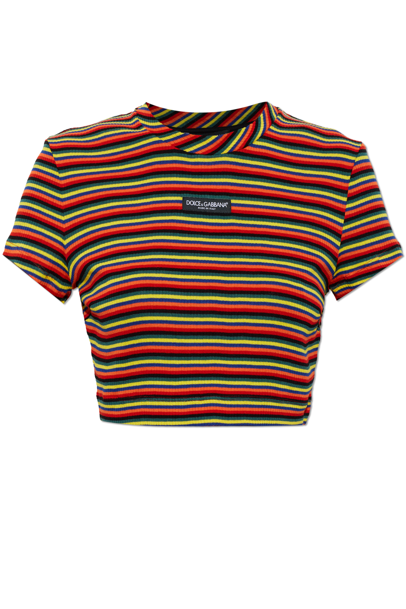 Dolce & Gabbana Bawełniany T-shirt Z Naszytym Logo, Kobiety, Multikolor