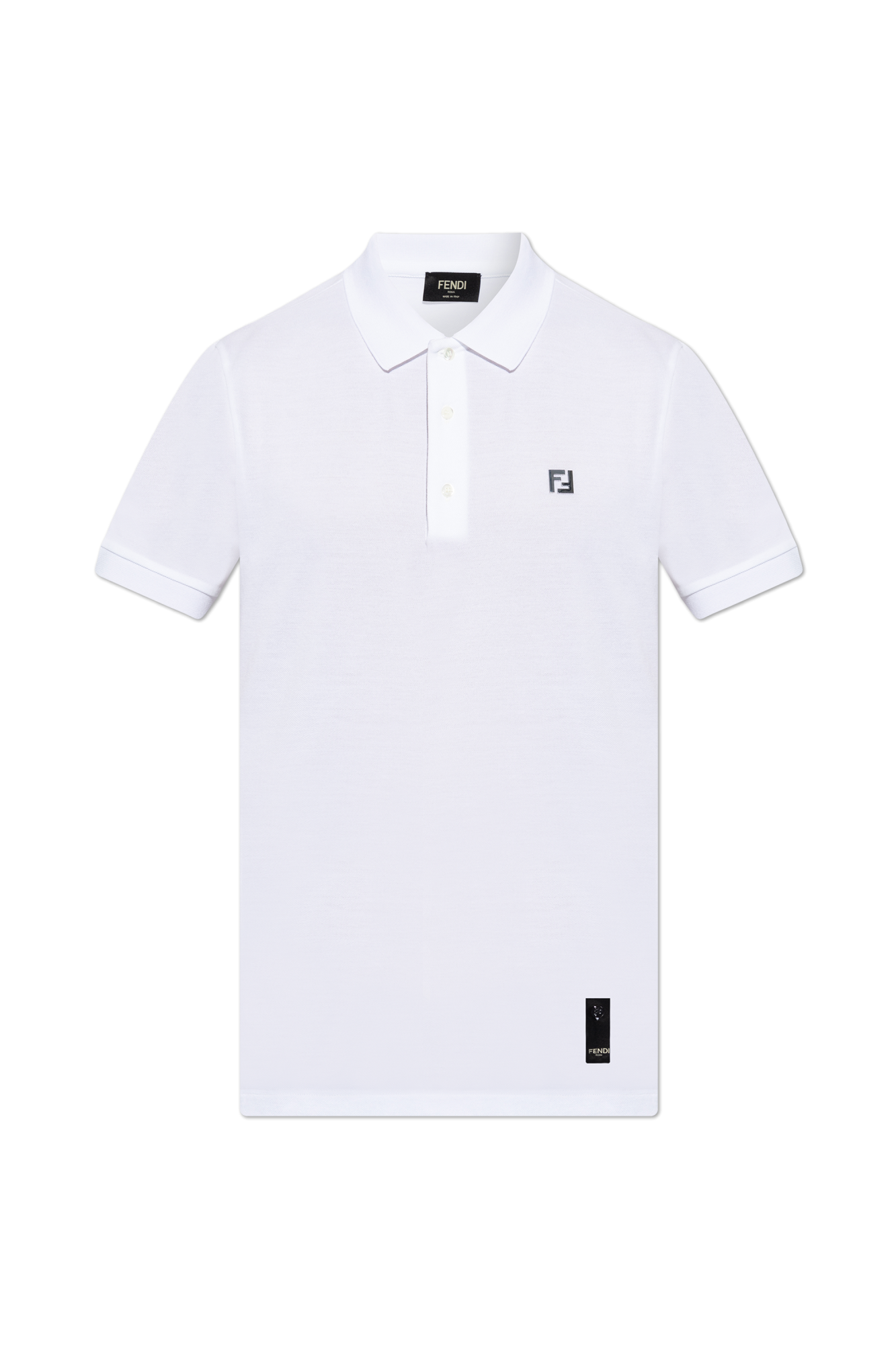 Fendi Polo Z Aplikacją W Kształcie Logo, Mężczyźni, Biały