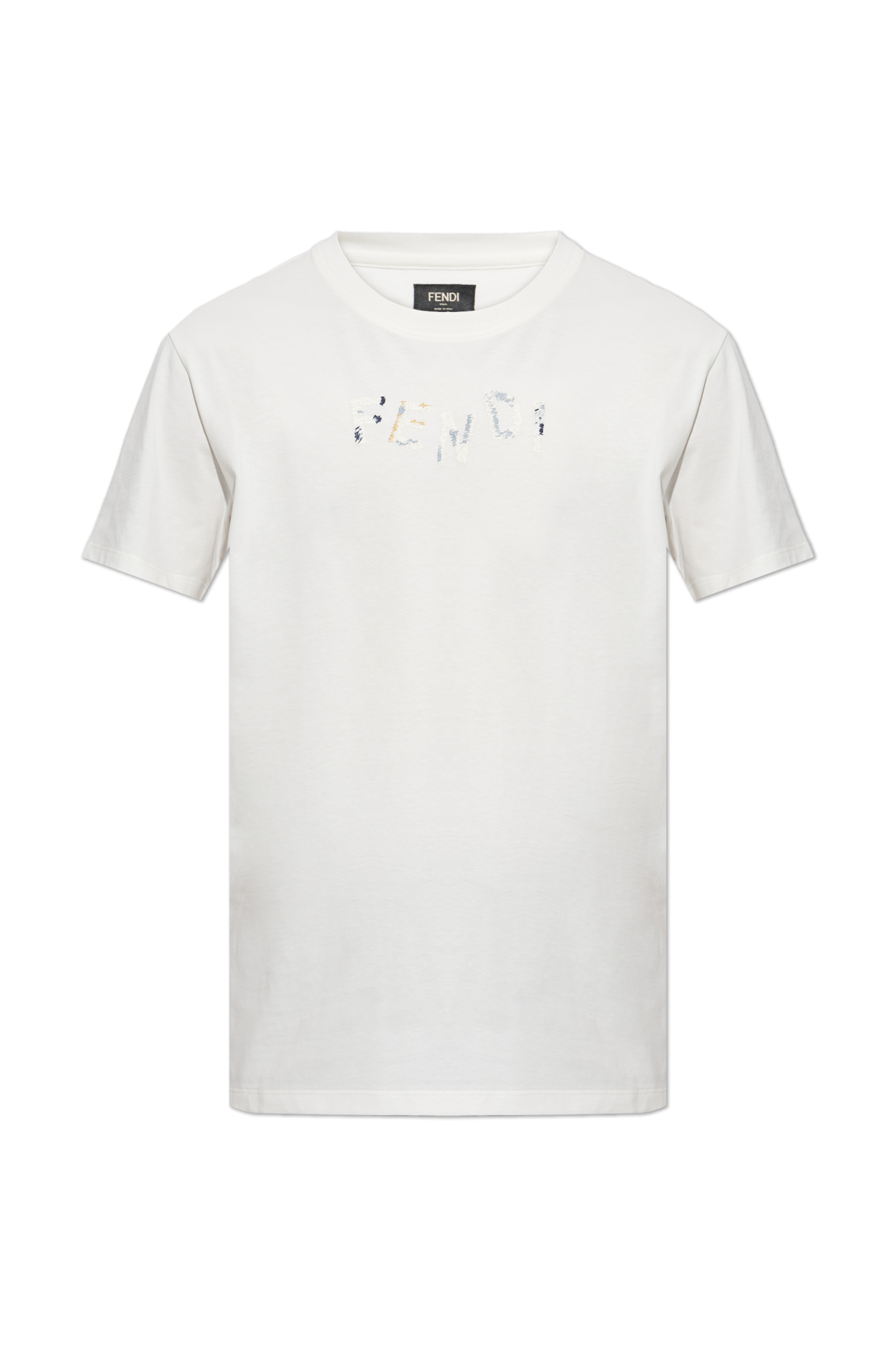 Fendi T-shirt Z Wyszytym Logo, Mężczyźni, Biały