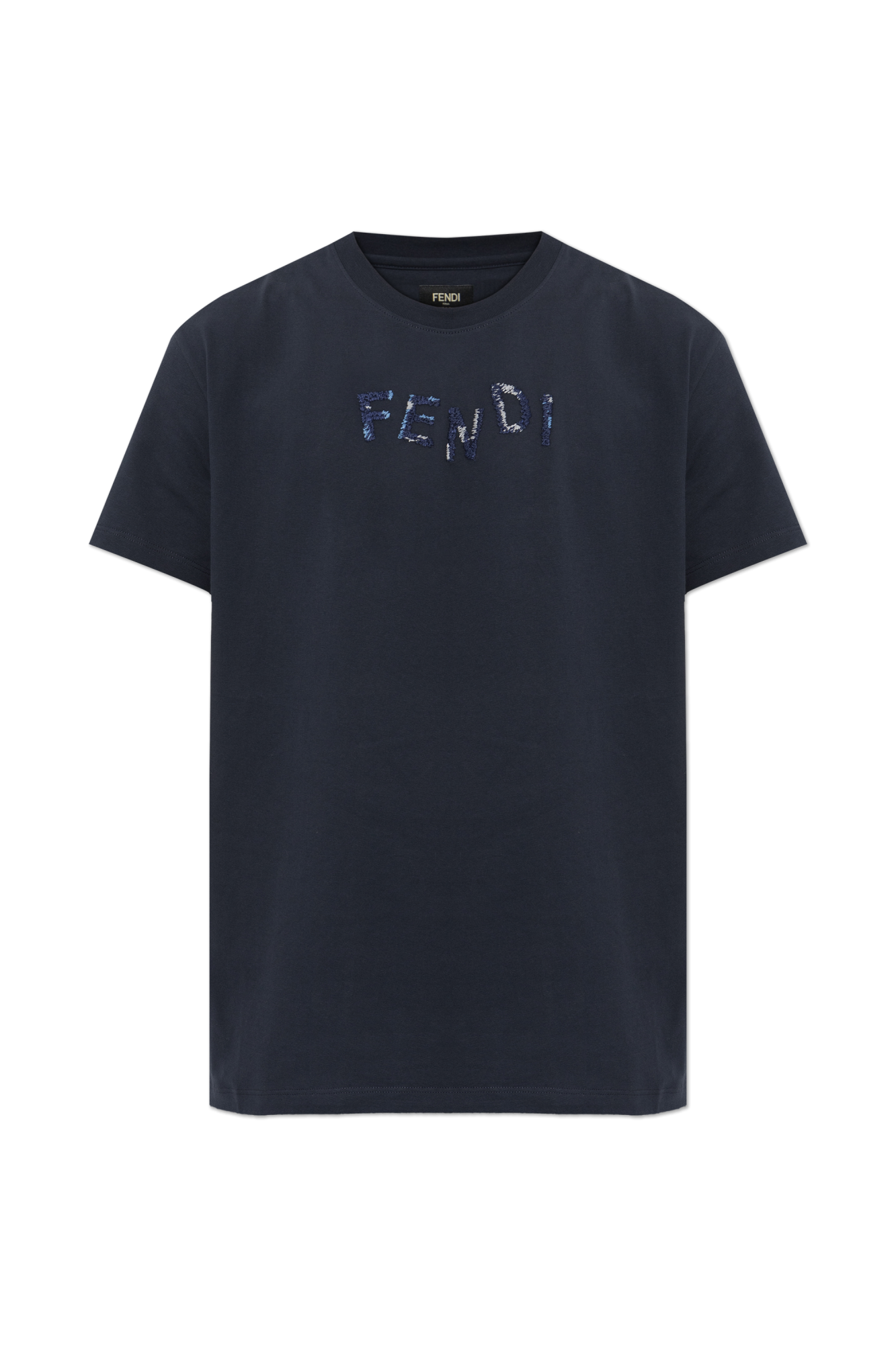 Fendi T-shirt Z Wyszytym Logo, Mężczyźni, Granatowy
