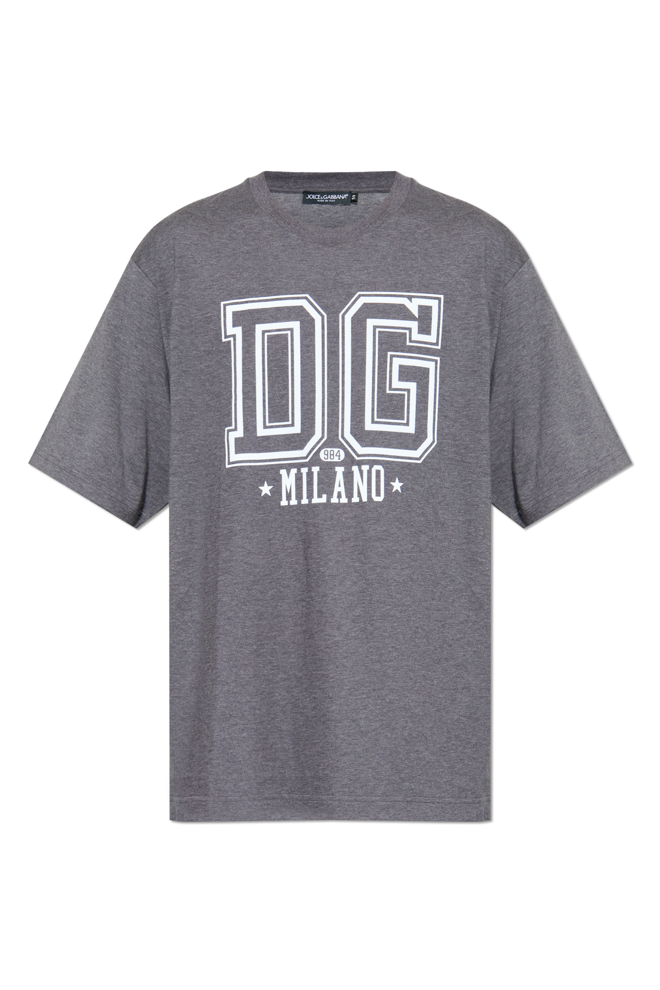 Dolce & Gabbana T-shirt Z Logo O Aksamitnym Wykończeniu, Mężczyźni, Szary