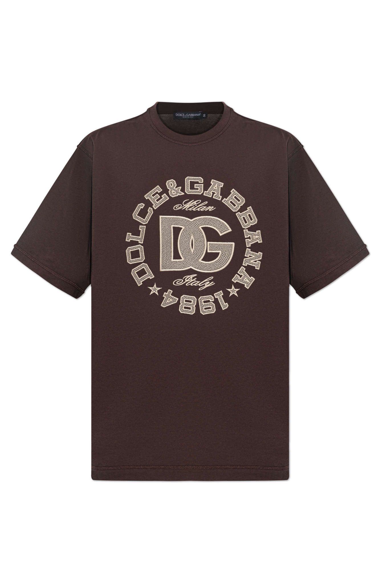 Dolce & Gabbana T-shirt Z Wyszytym Logo, Mężczyźni, Brązowy