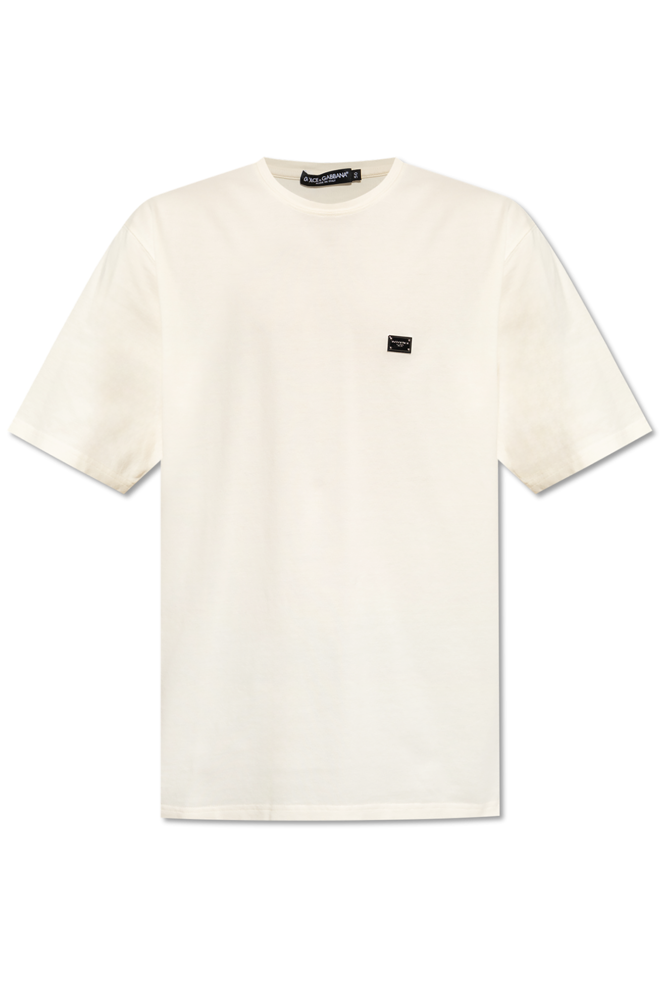 Dolce & Gabbana T-shirt Z Aplikacją Z Logo, Mężczyźni, Kremowy