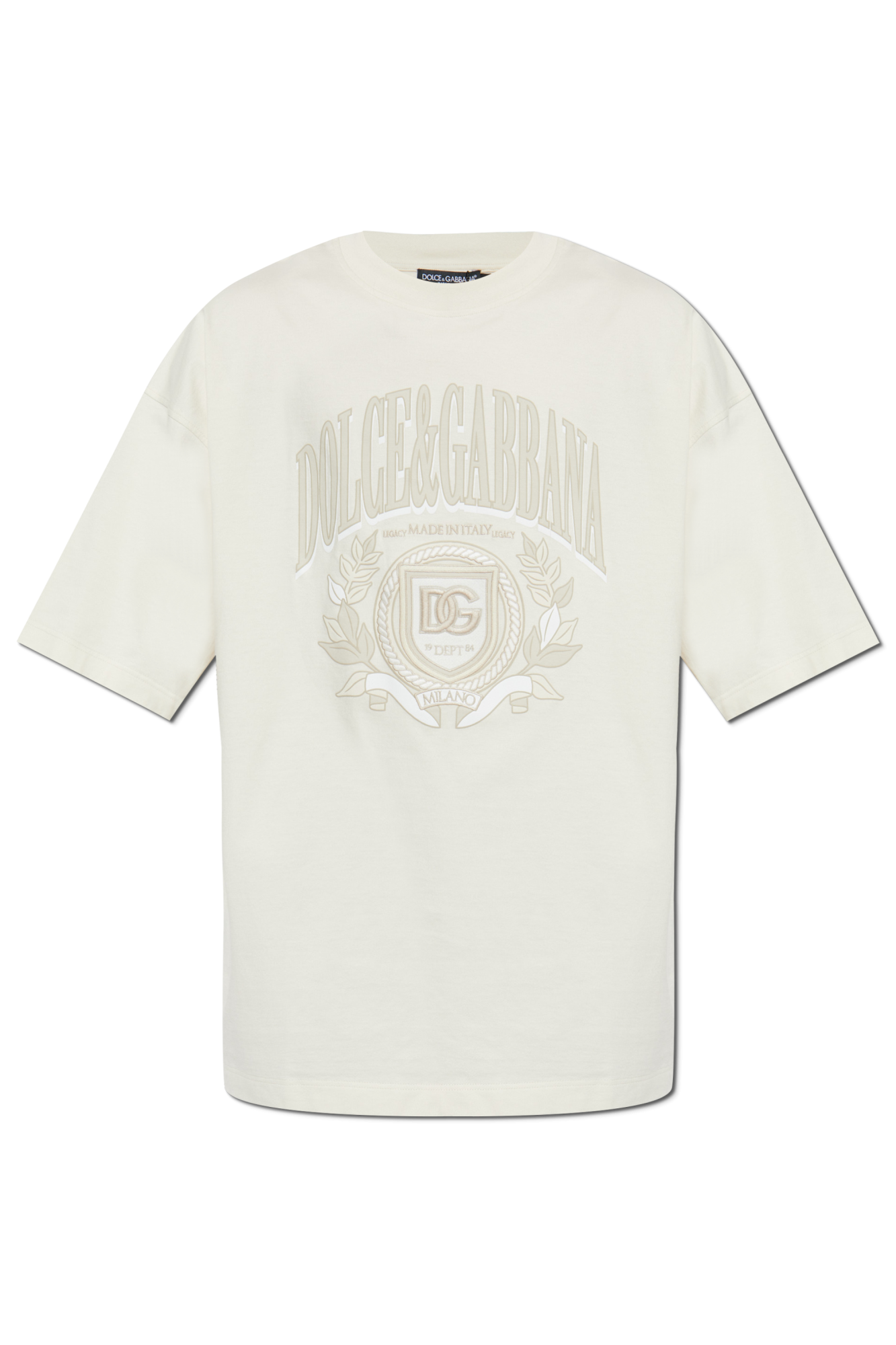 Dolce & Gabbana T-shirt Z Logo, Mężczyźni, Kremowy