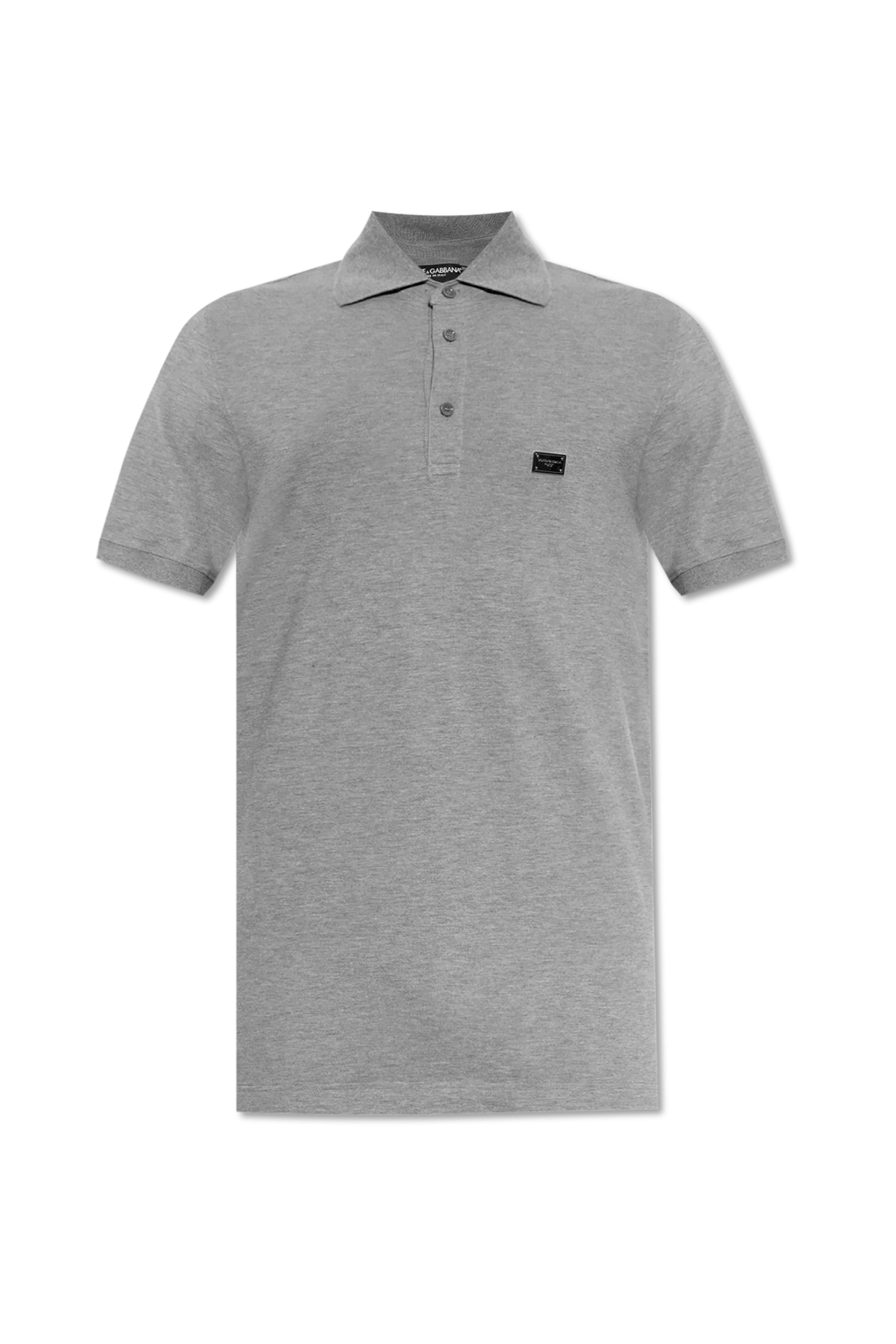 Dolce & Gabbana Bawełniane Polo Z Aplikacją, Mężczyźni, Szary