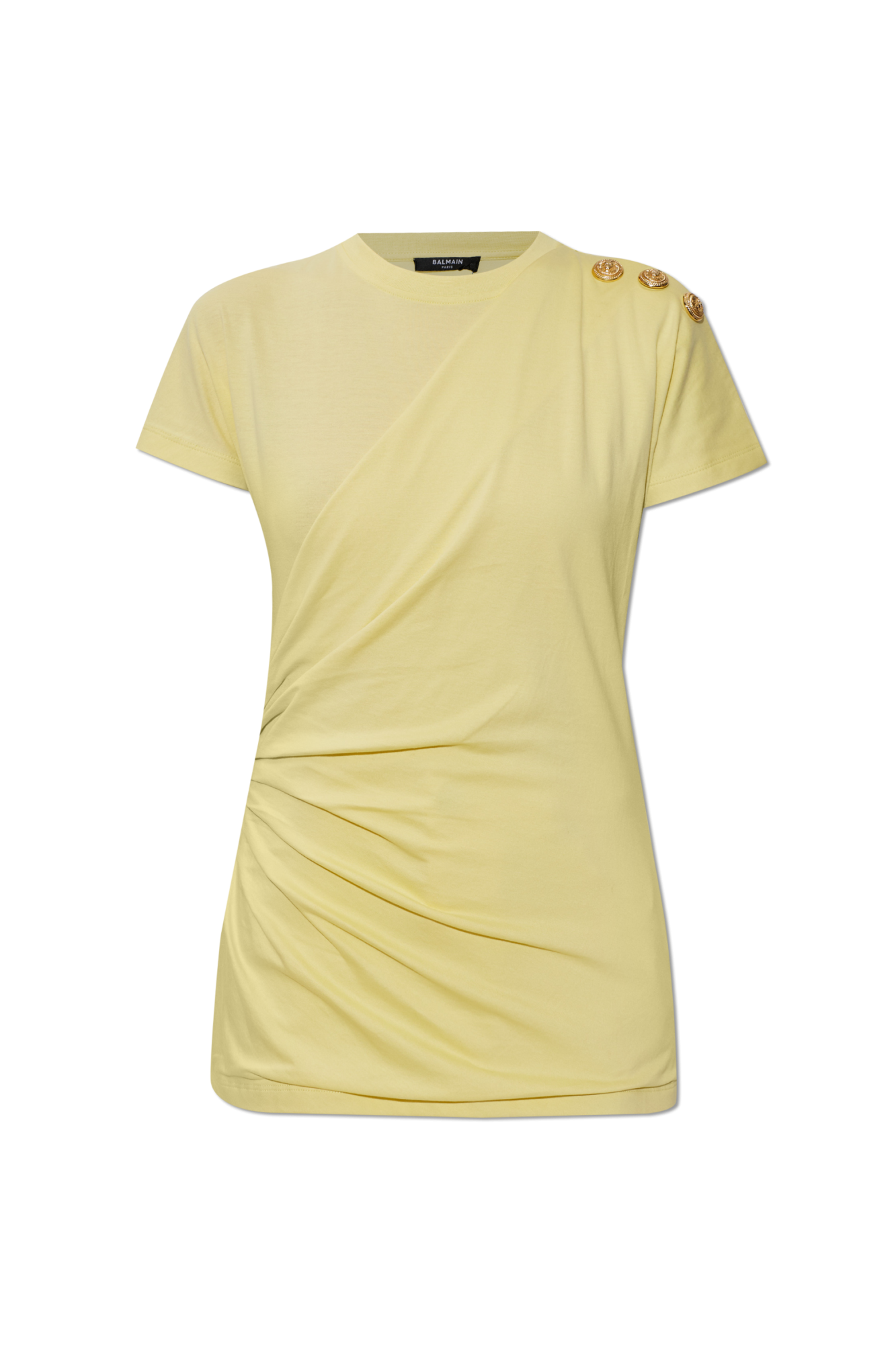 Balmain T-shirt Z Dekoracyjnym Drapowaniem, Kobiety, żółty