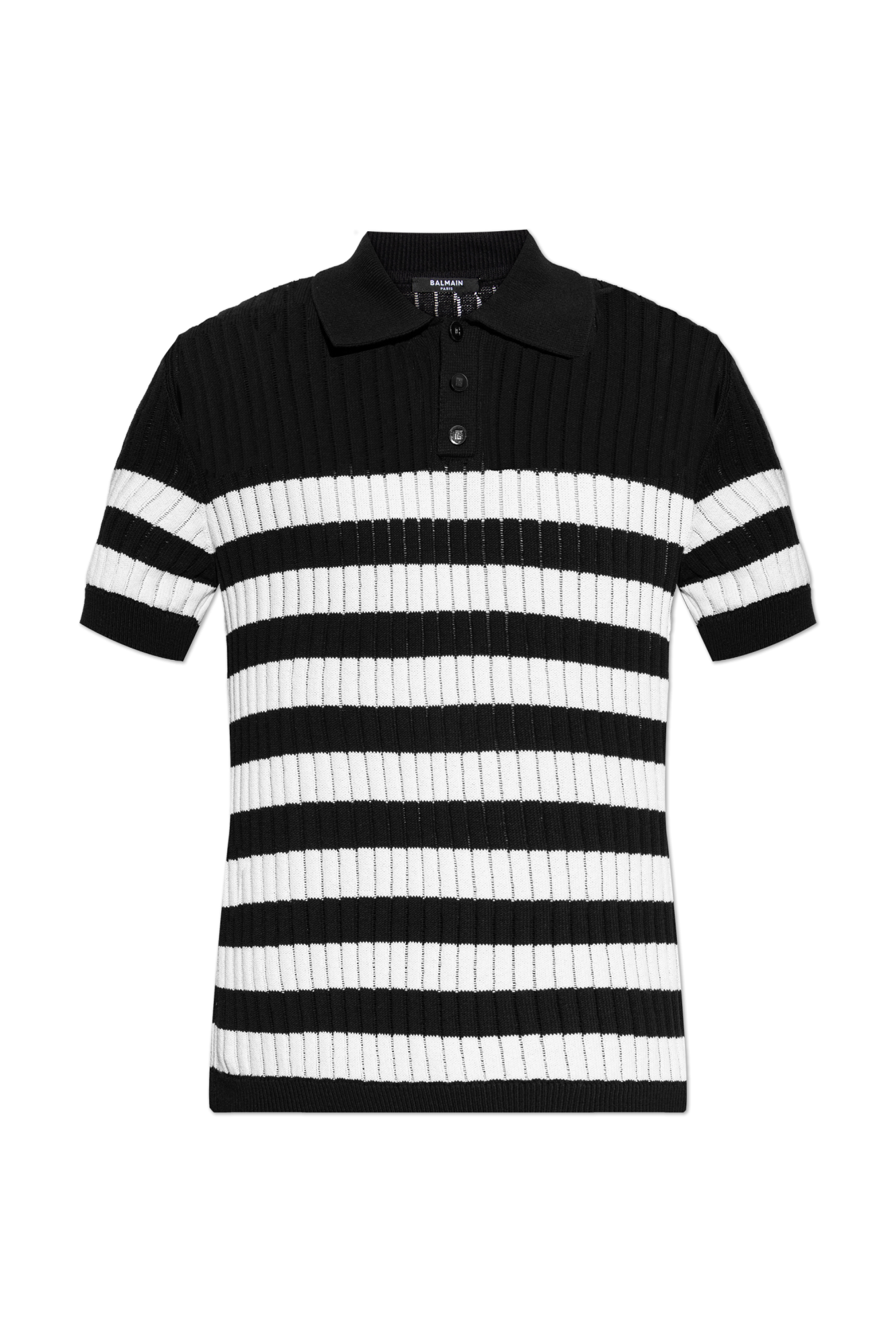 Balmain Polo Ze Wzorem W Pasy, Mężczyźni, Czarny