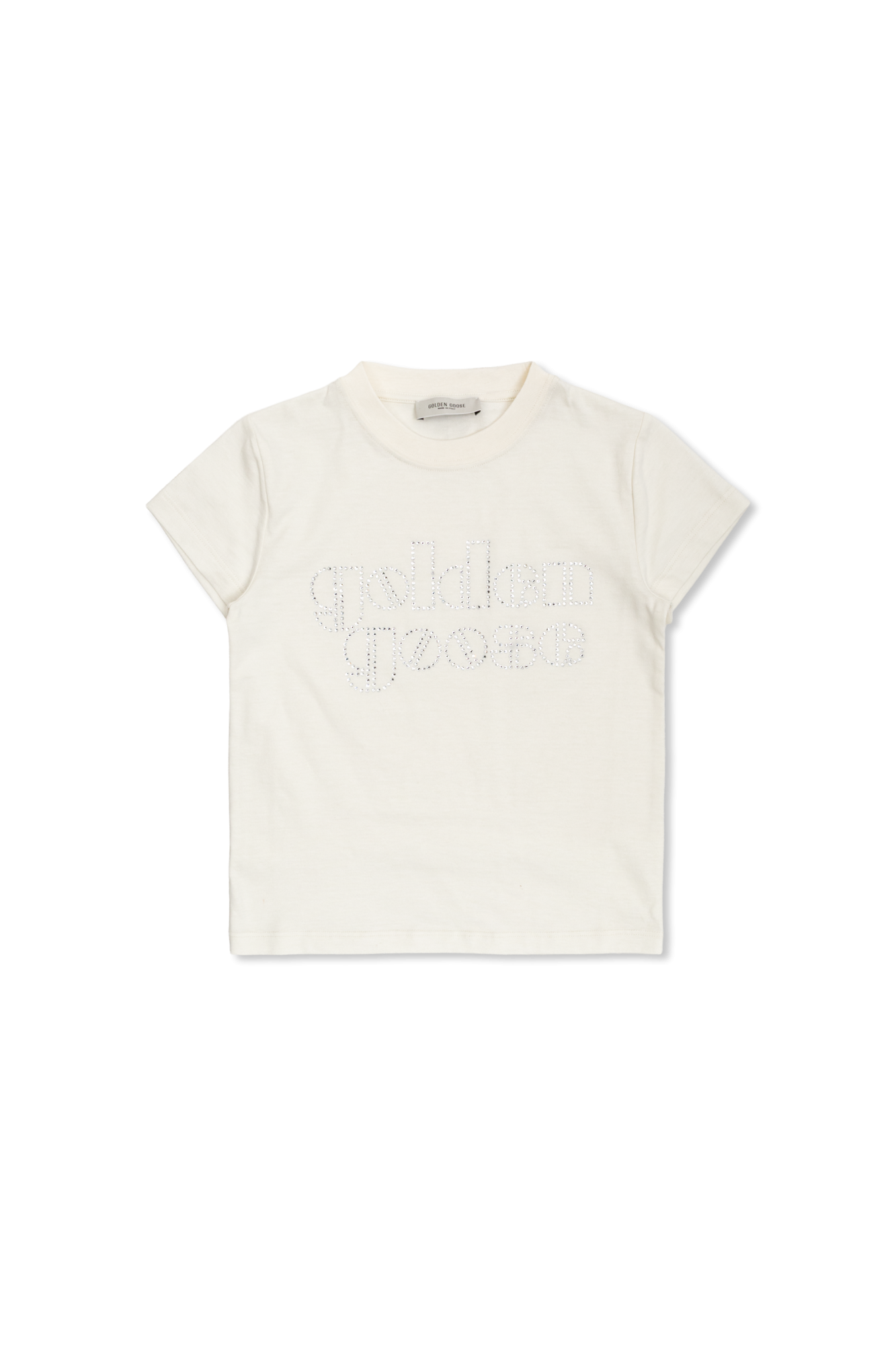 Golden Goose Kids T-shirt Z Połyskującym Logo, Unisex, Kremowy