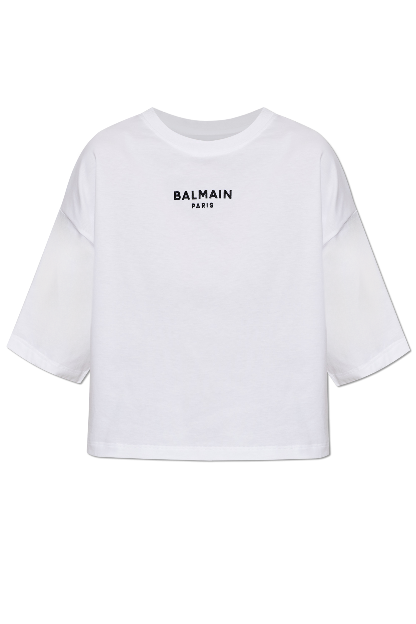 Balmain Krótki T-shirt Z Wyszytym Logo, Kobiety, Biały