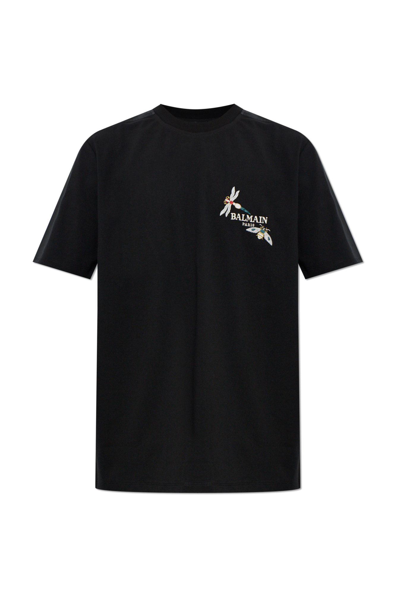 Balmain T-shirt Z Kolorowym Haftem, Mężczyźni, Czarny