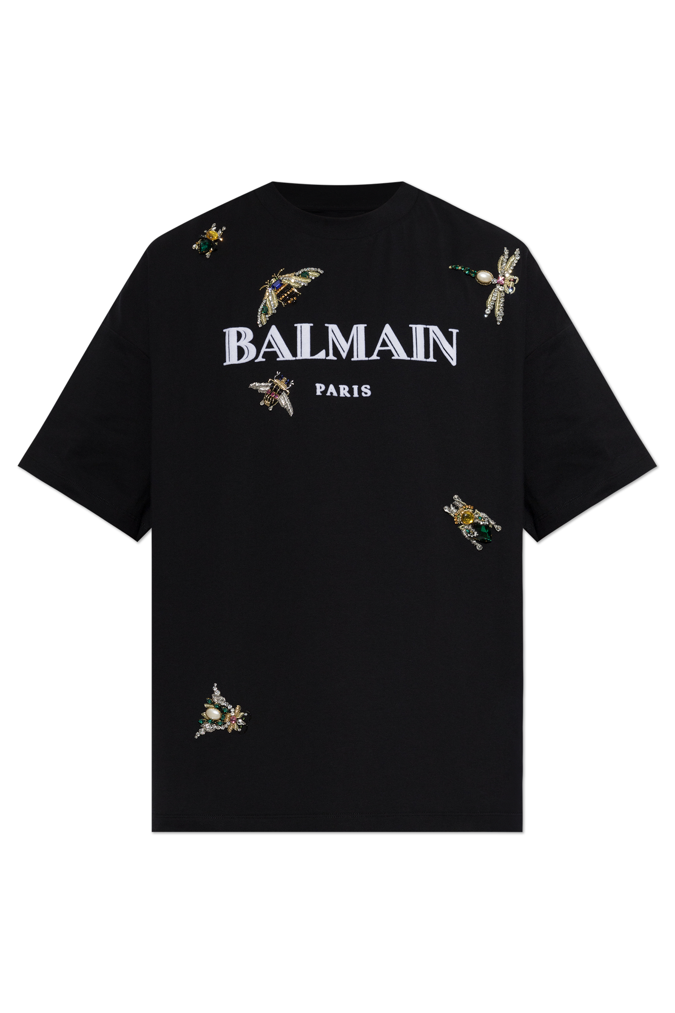 Balmain T-shirt Z Logo I Połyskującymi Aplikacjami, Mężczyźni, Czarny